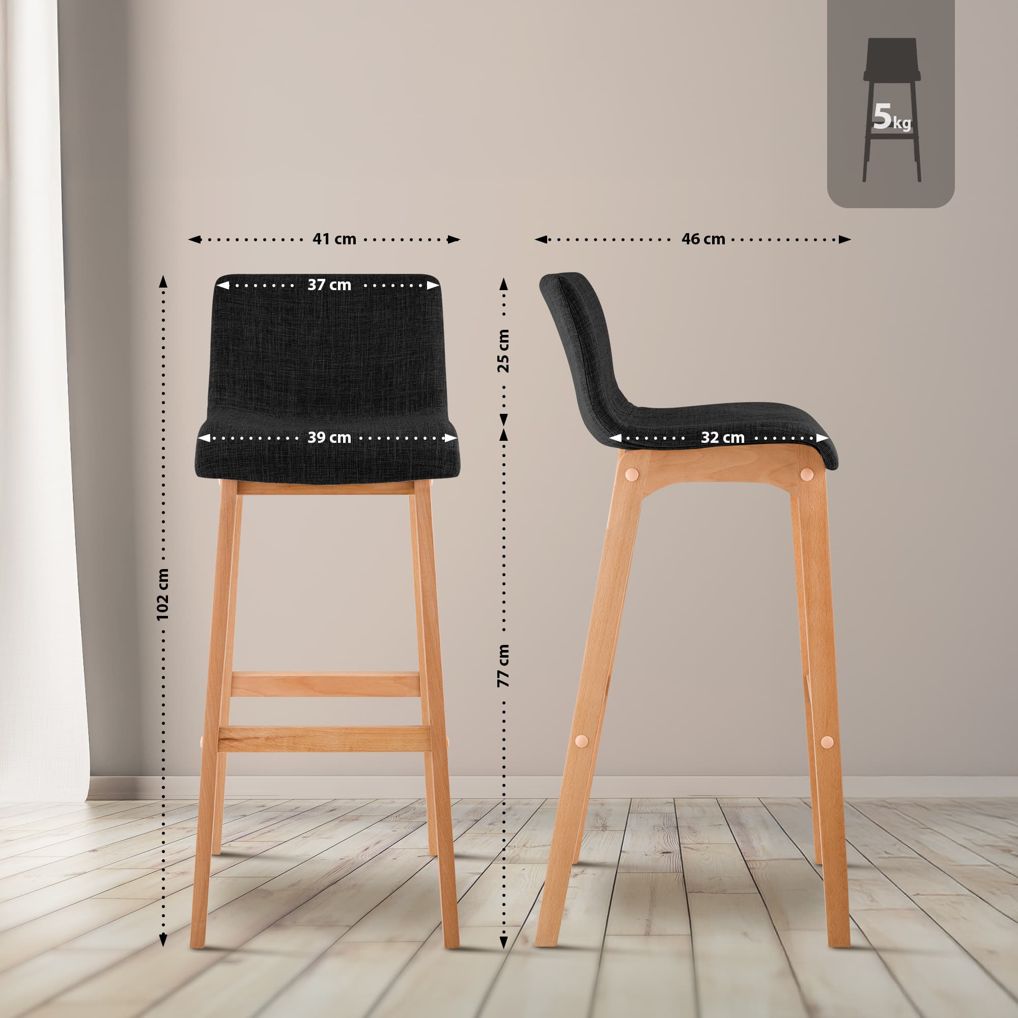 Barhocker Hoover Stoff Natura, dunkelgrau