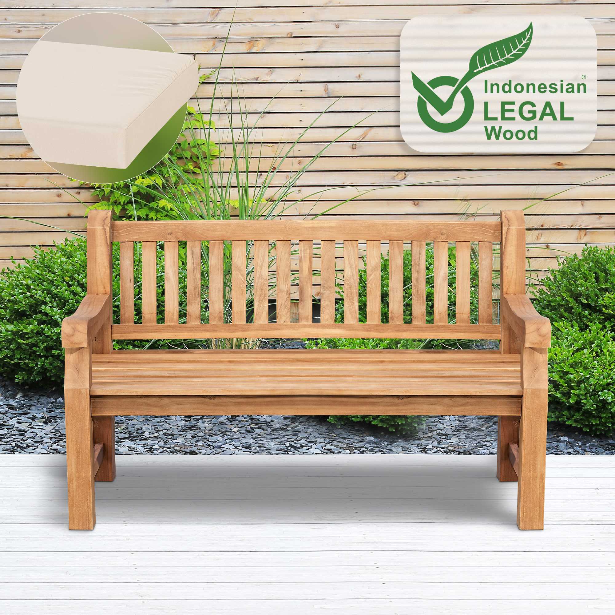 Teakbank Daxon mit Sitzkissen 150 cm, creme