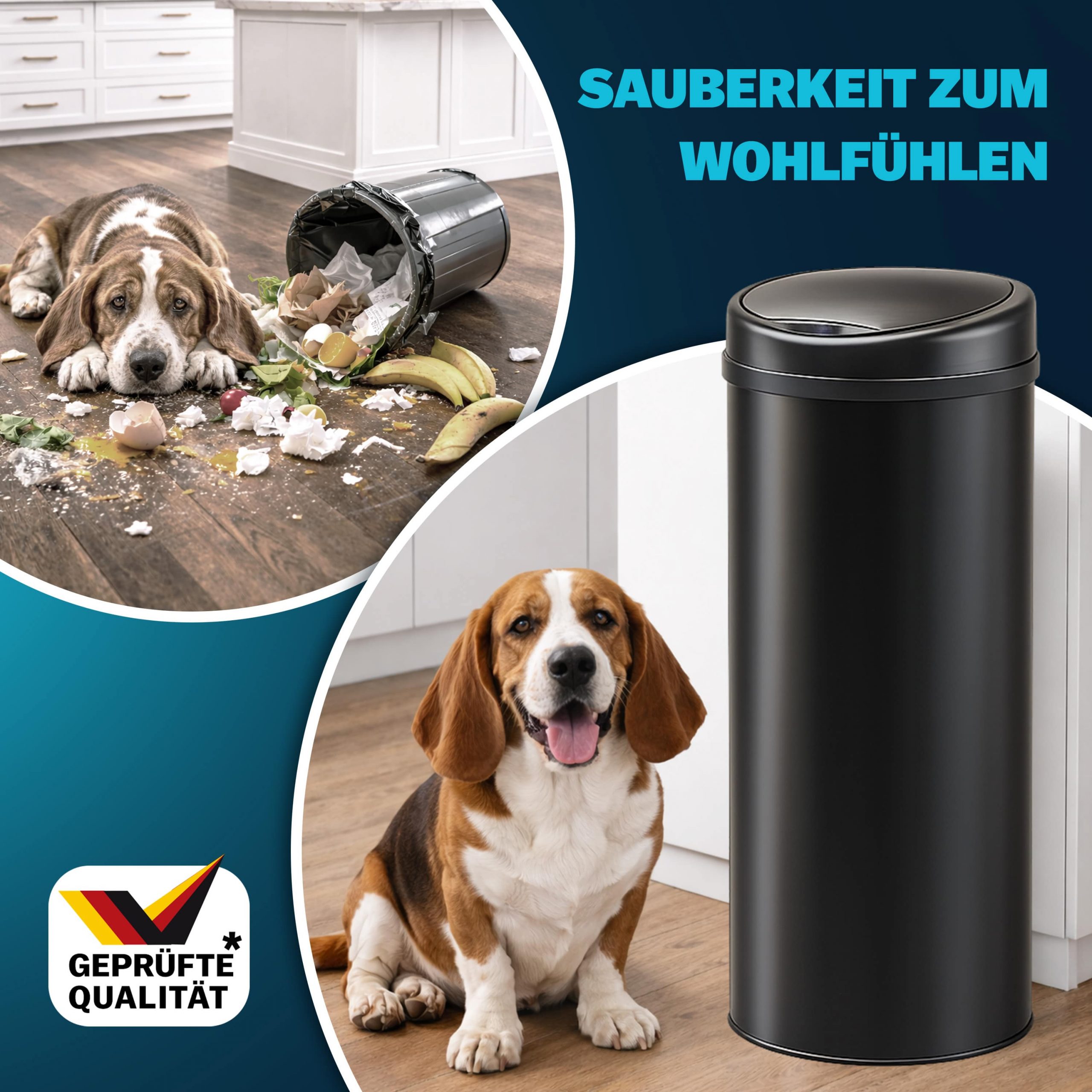 Sensor Mülleimer Schwarz Edelstahl 50L