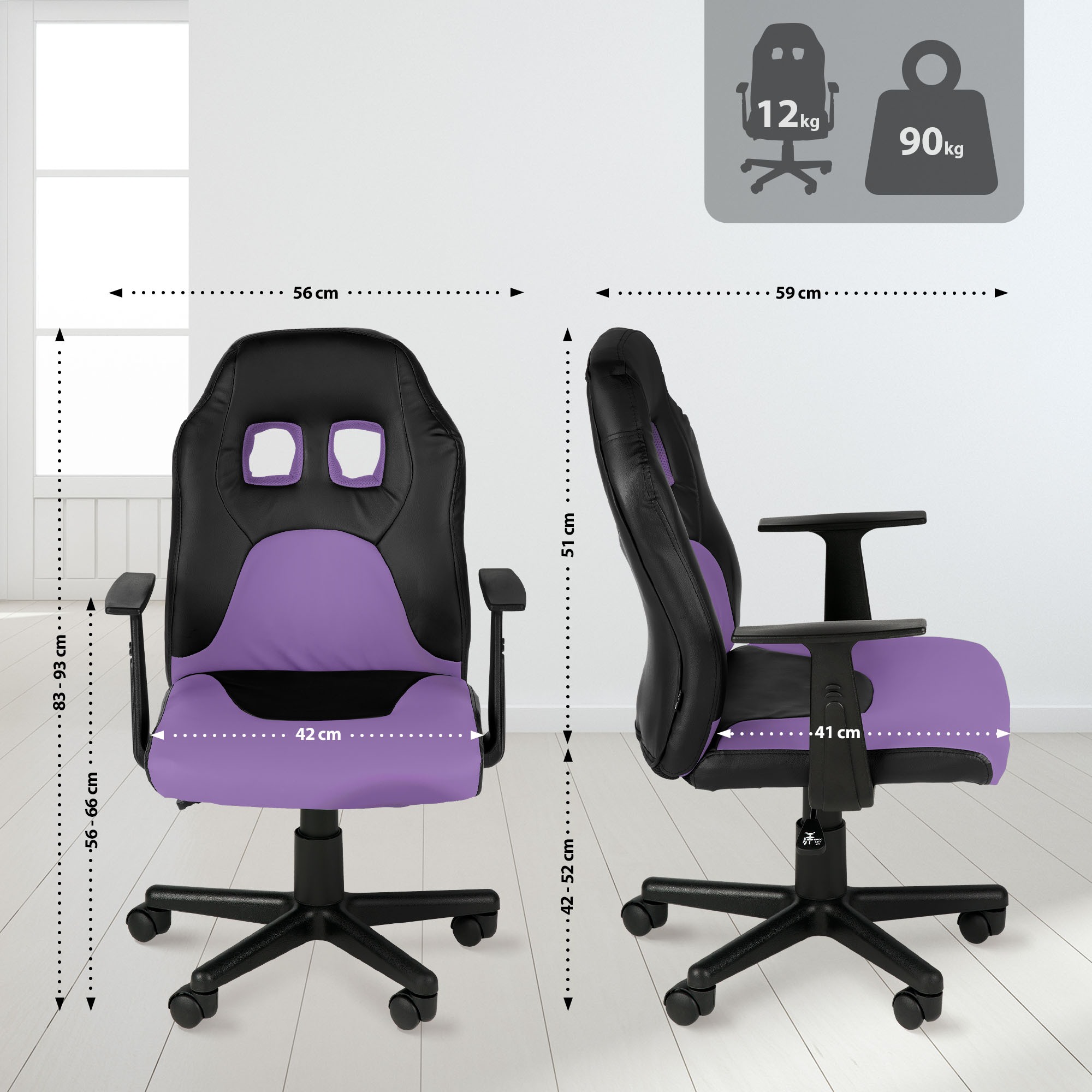 Kinder Bürostuhl Fun, schwarz/lila