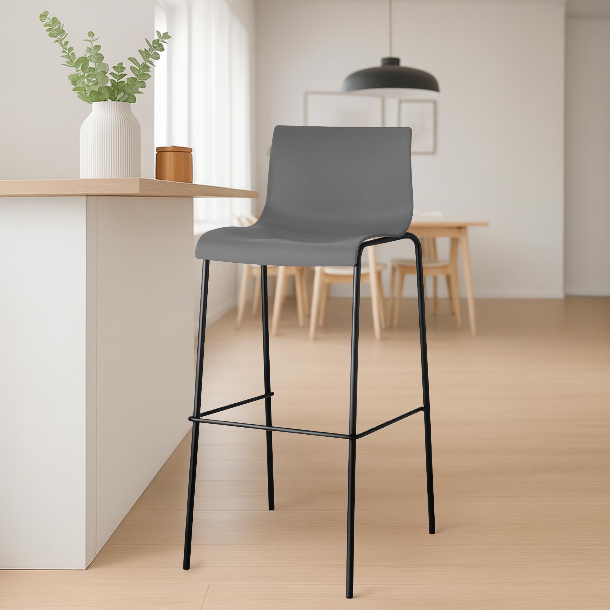 2er Set Barhocker Hoover Kunststoff 4-Fuß Gestell schwarz, grau
