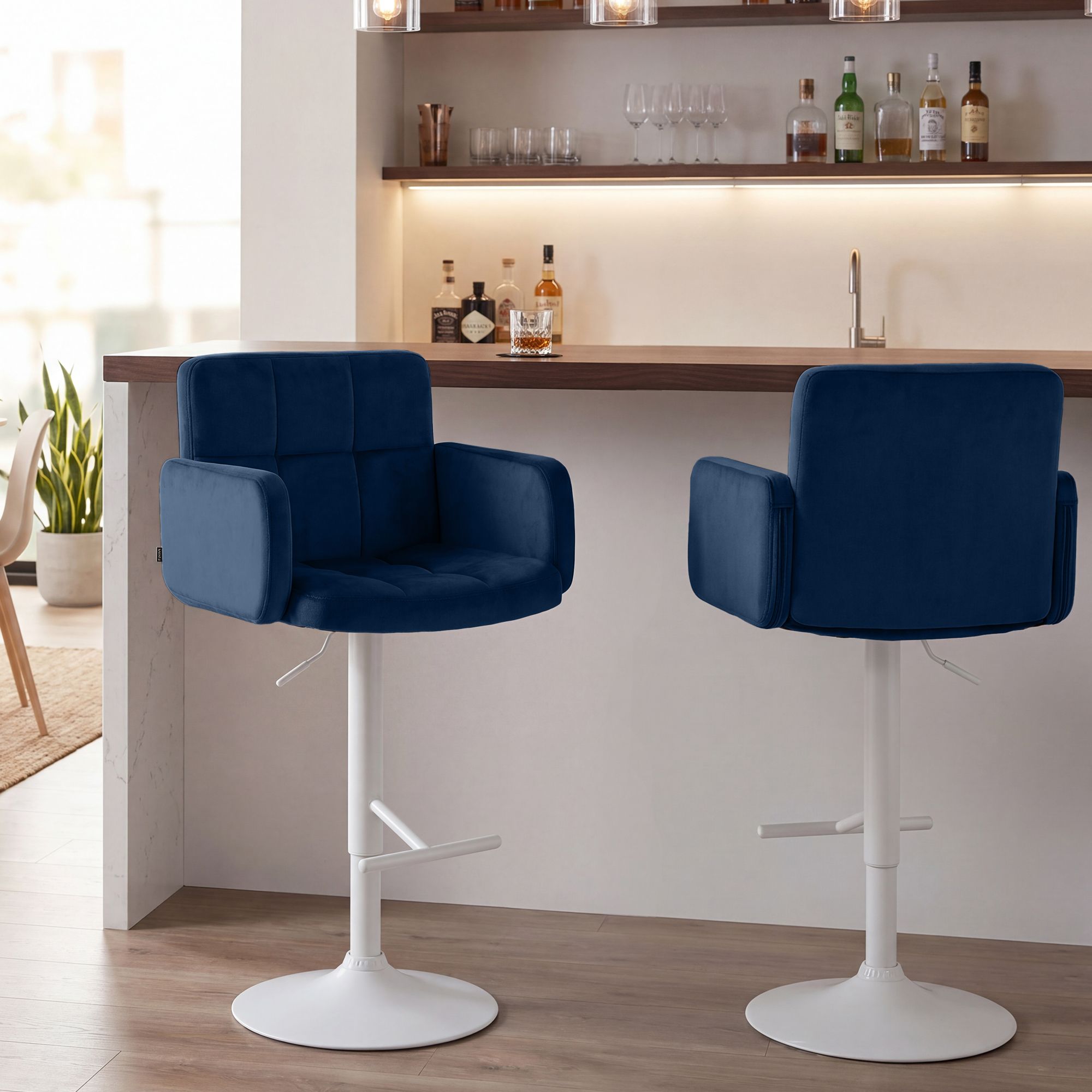 2er Set Barhocker Los Angeles Samt weiß, blau