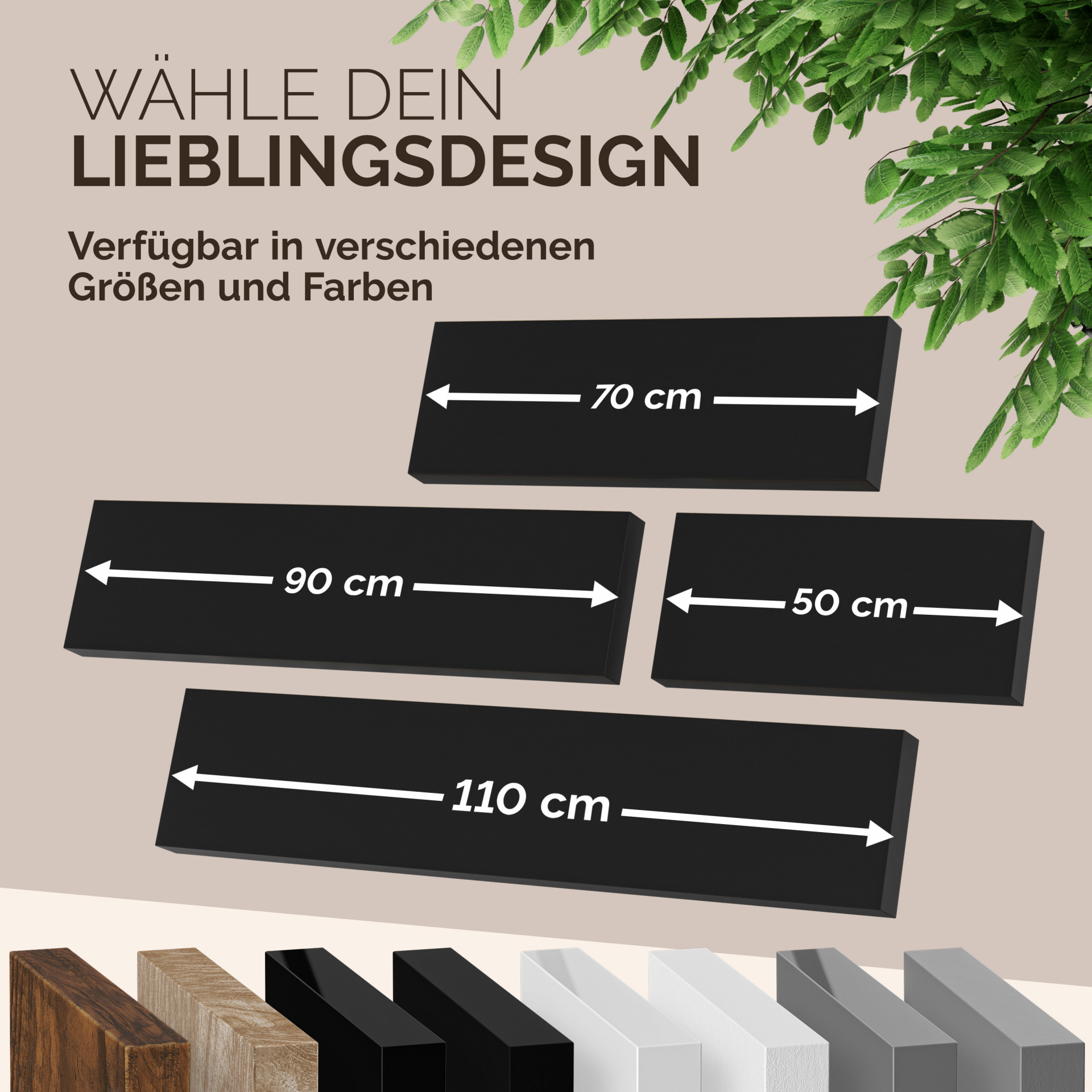 Wandregal Schweberegal 110cm Schwarz + Halterung