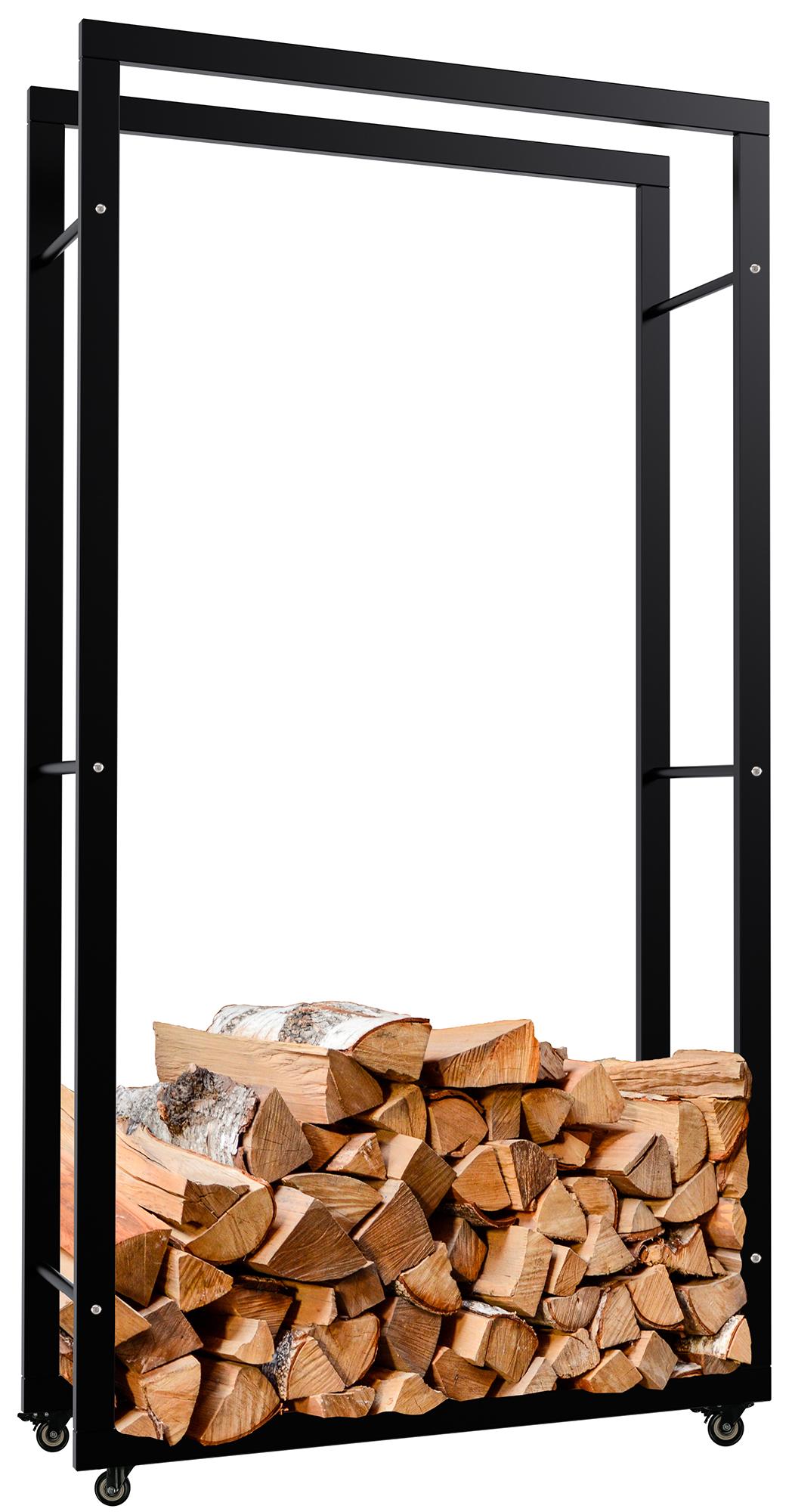 Kaminholzständer Keri mit Rollen 25x80x150, schwarz