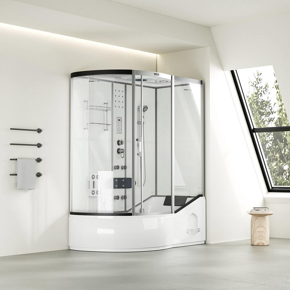 Duschkabine mit Badewanne ALLIN 2IN1 - 170 x 90 Weiß Links