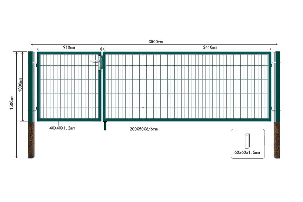 Doppelflügel Gartentor ADITUS - 200 x 350 cm Grün