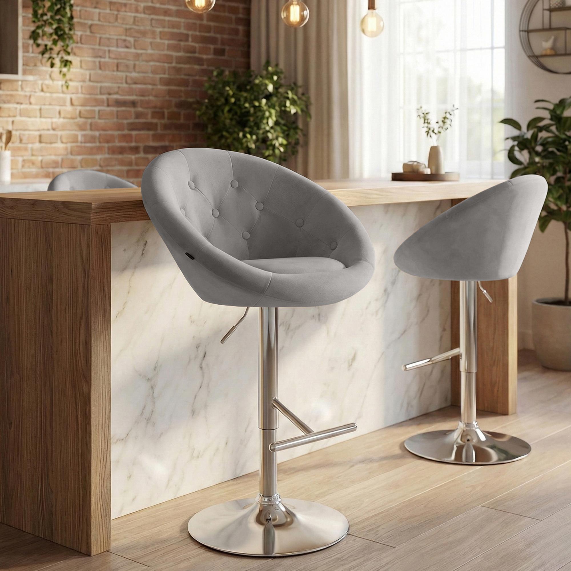 Barhocker London Samt chrom, grau