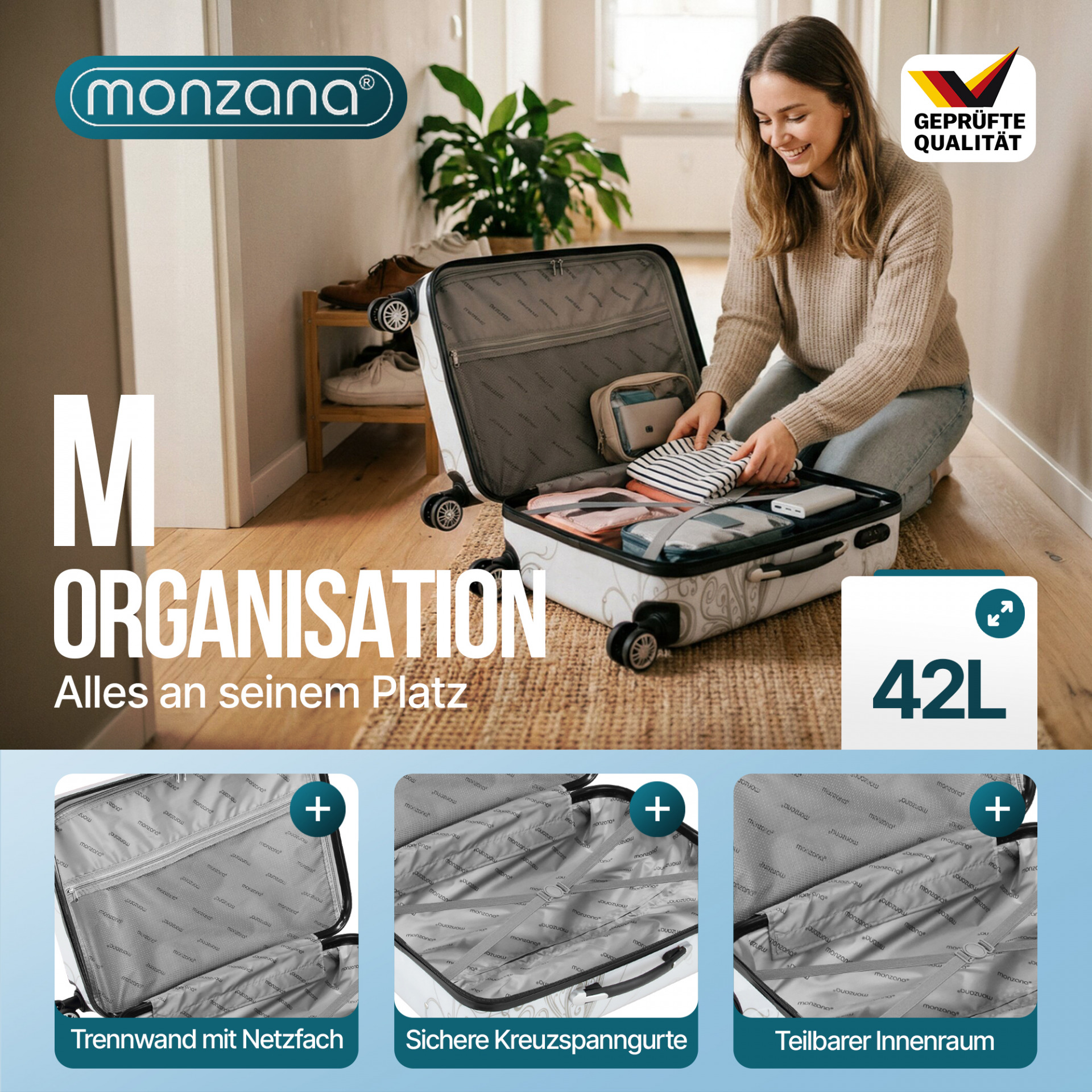 Hartschalenkoffer Rollen 360º Reisekoffer Butterfly Polycarbonat 42L