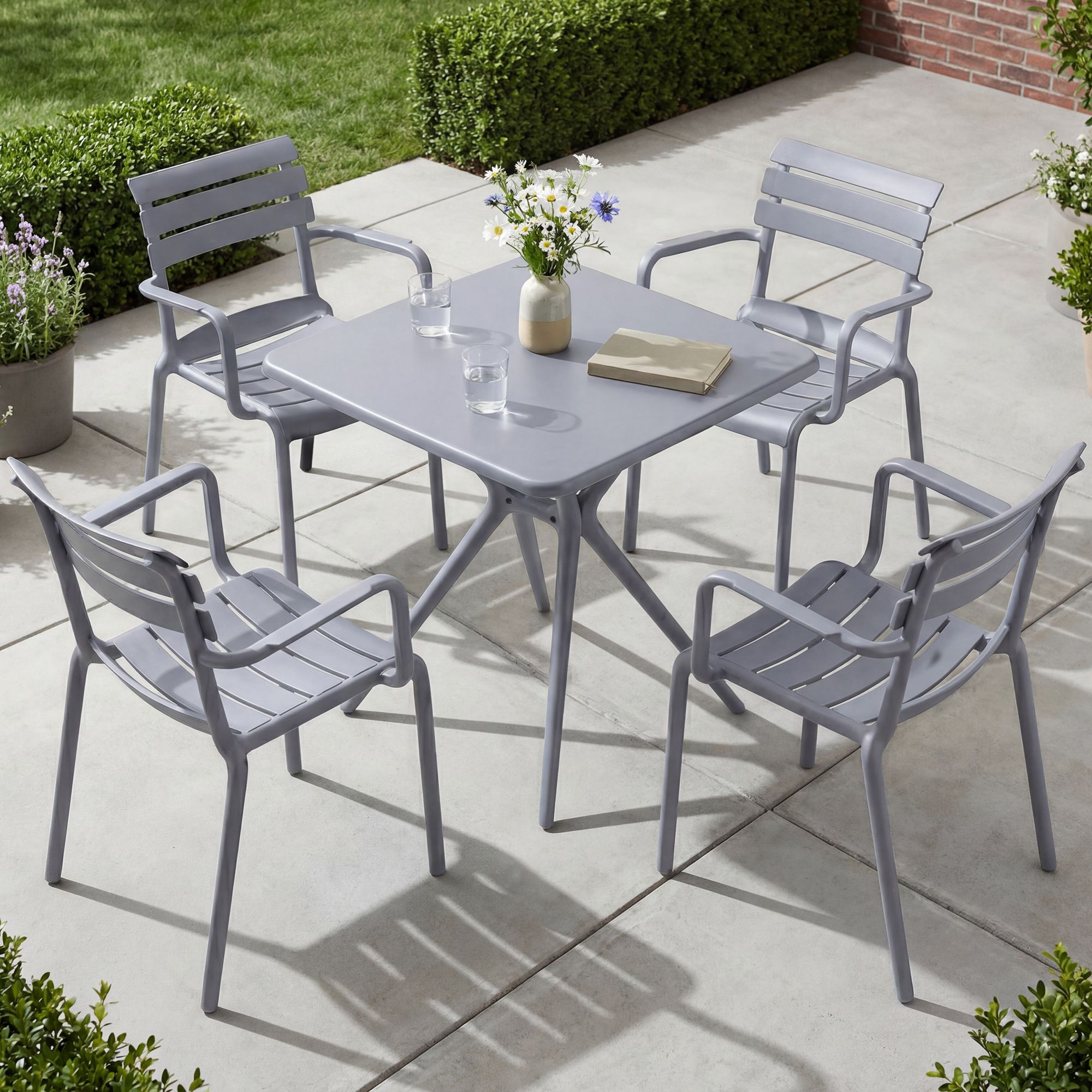 Gartenmöbel-Set Avena mit 4 Stühlen, grau