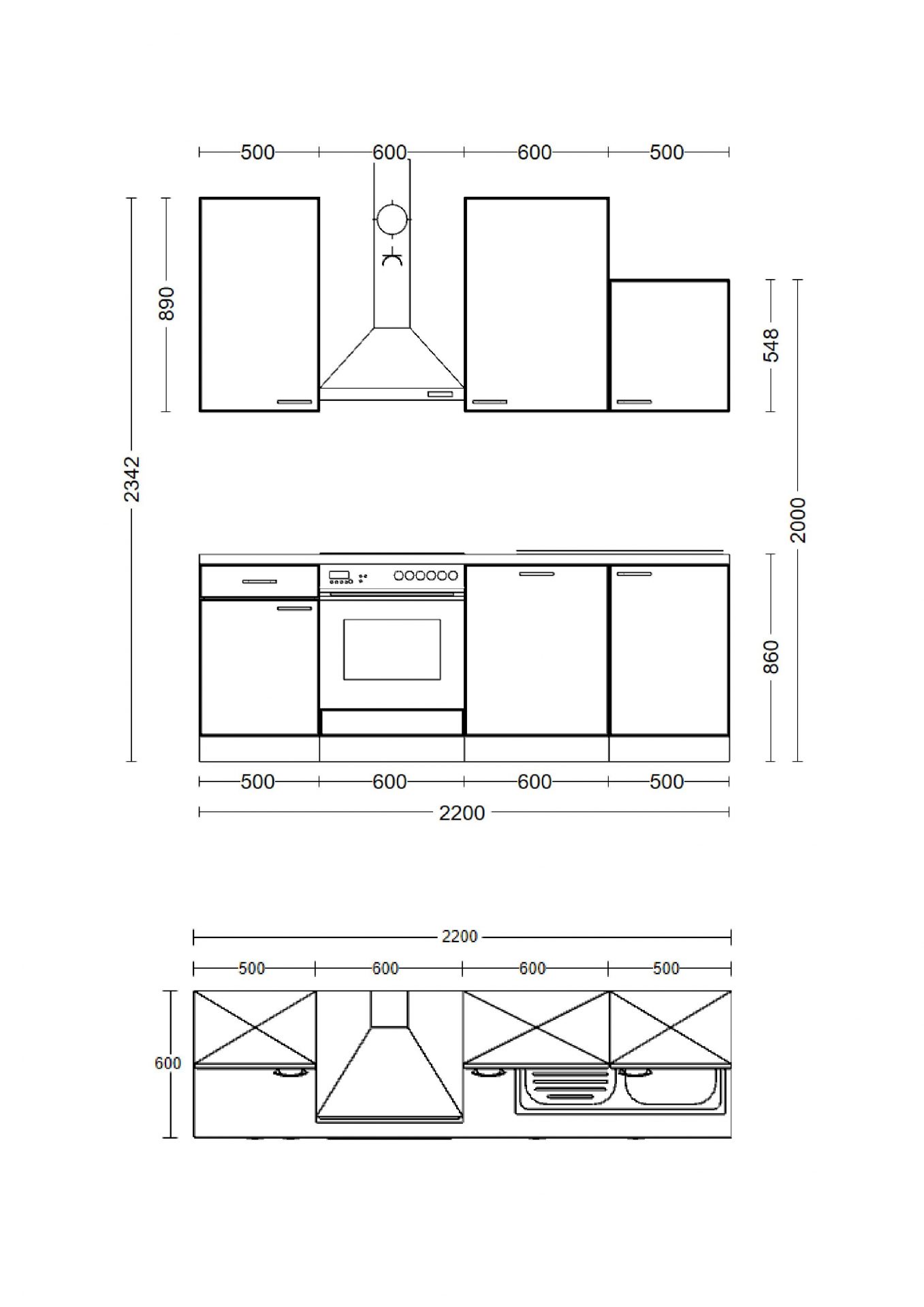 Küchenzeile VITA 220 cm mit E-Geräten