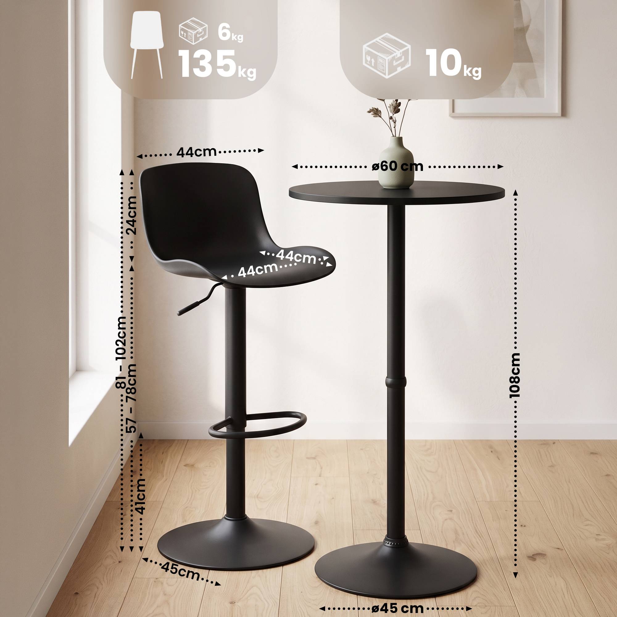 2er Bartisch Set Velor Kunststoff, schwarz
