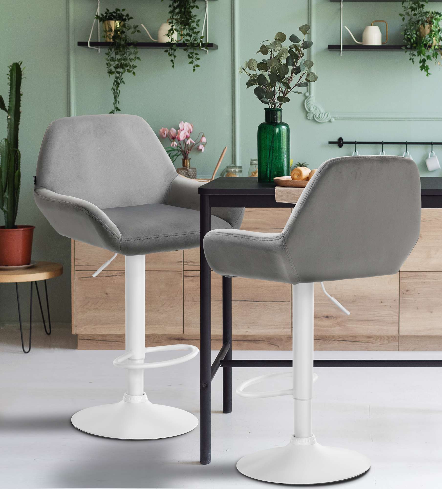 2er Set Barhocker Braga Samt weiß, grau