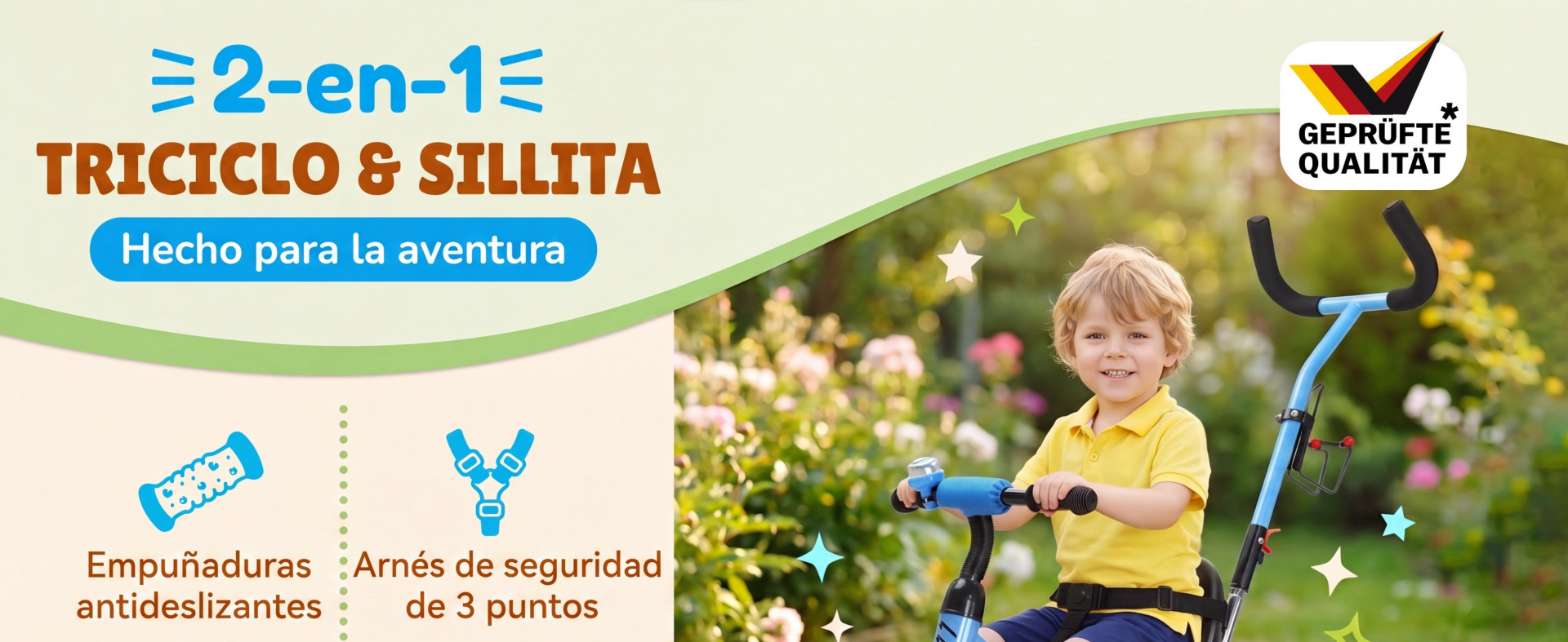 Kinderdreirad Raceline Blau Metall Schiebestange