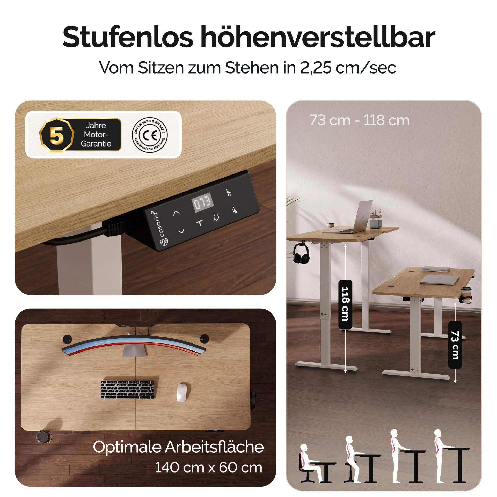Höhenverstellbarer Schreibtisch Beige 140x60x73-118cm