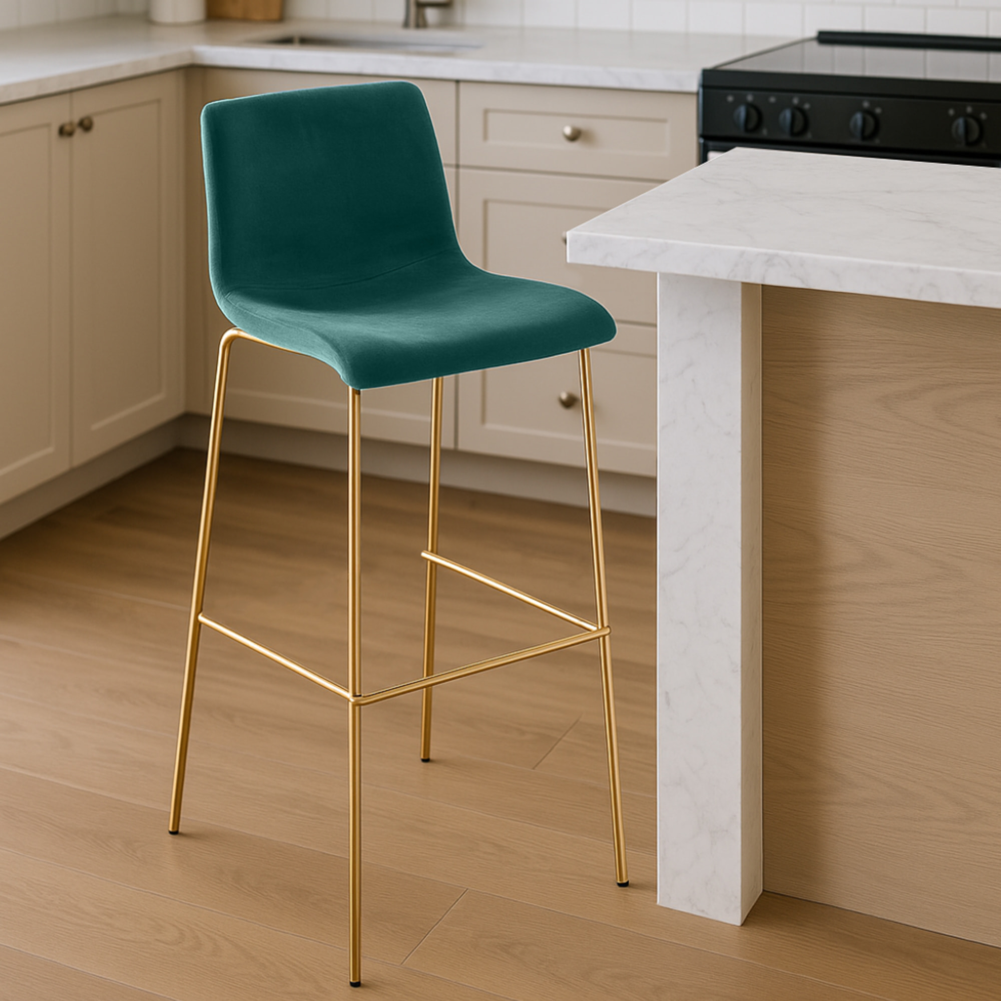 Barhocker Hoover Samt 4-Fuß Gold, grün