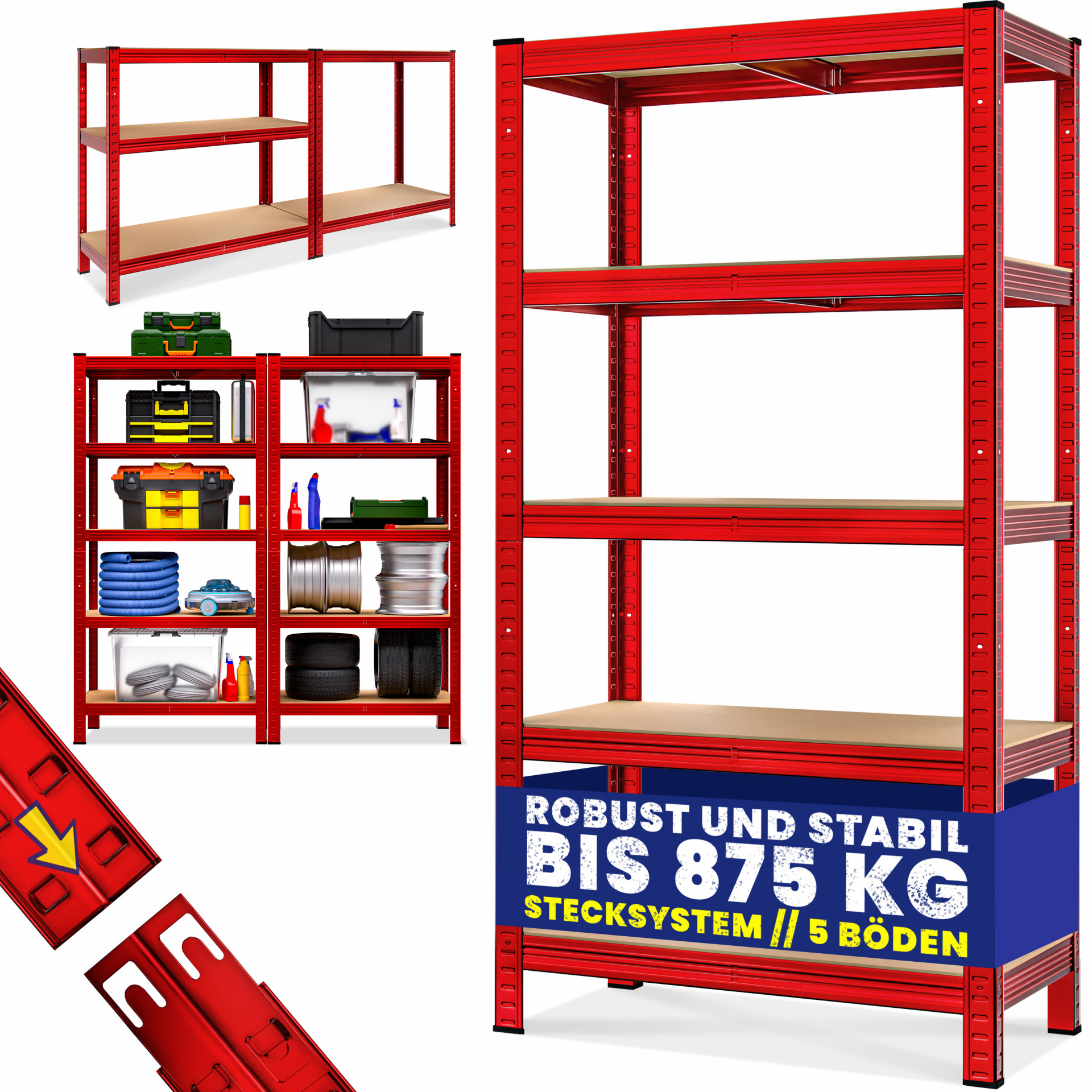 Schwerlastregal Rot 180x90x40cm pulverbeschichtet Tragkraft 875kg