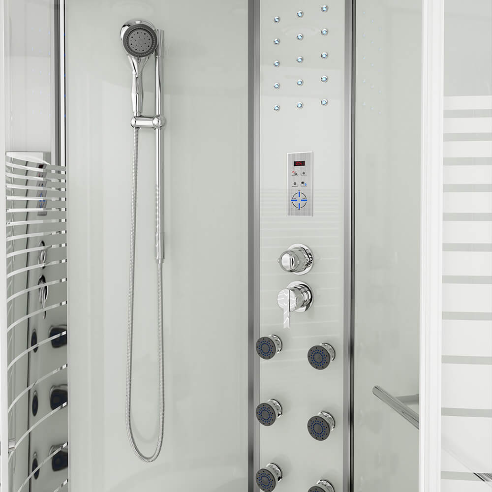 Duschkabine mit Wasserfall und Rückenmassage WHITE PEARL - 120 x 80 cm Rechts