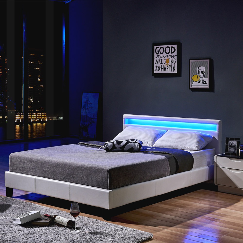 LED Bett ASTRO - 160 x 200 cm Weiß