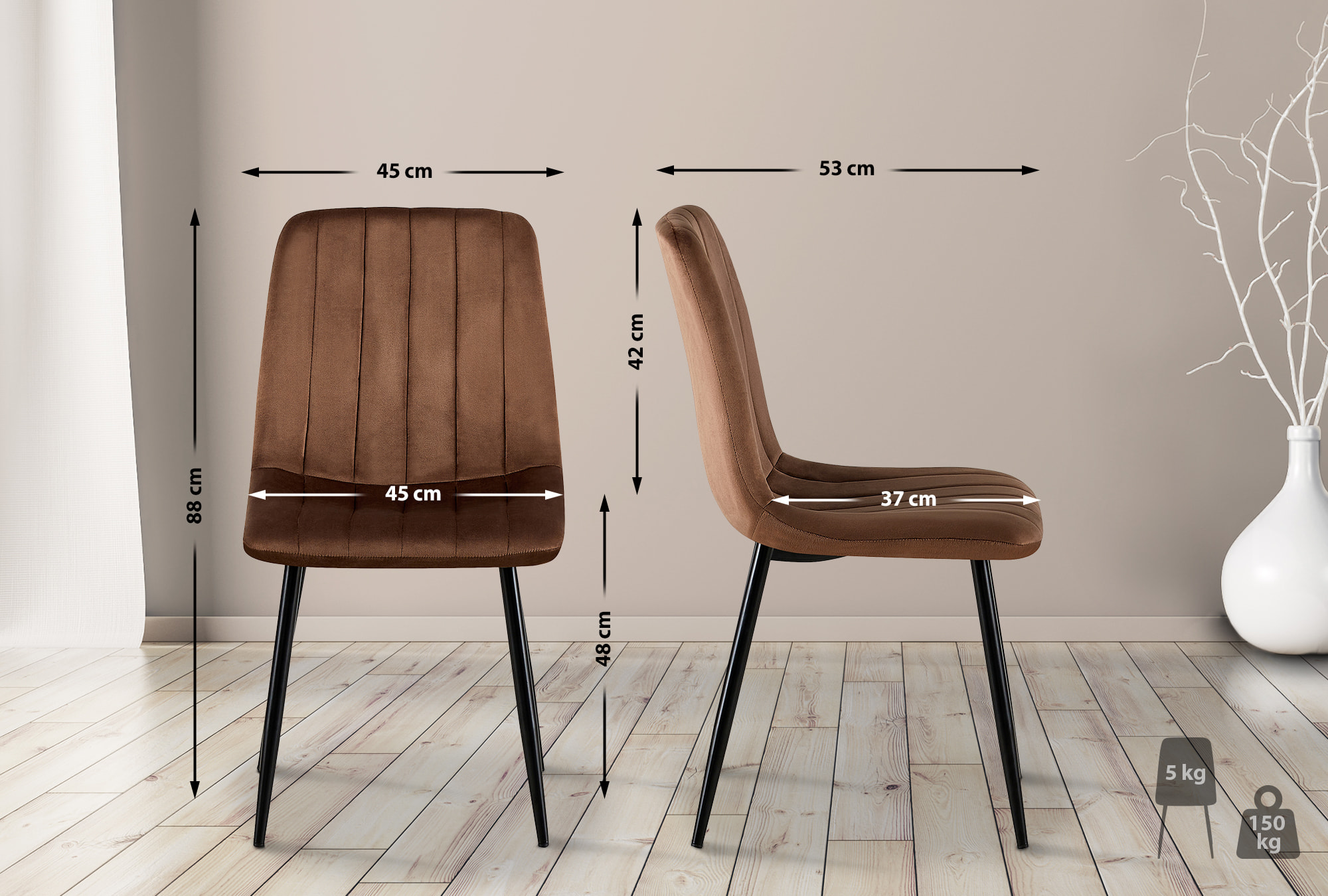 4er Set Stühle Dijon Samt, braun