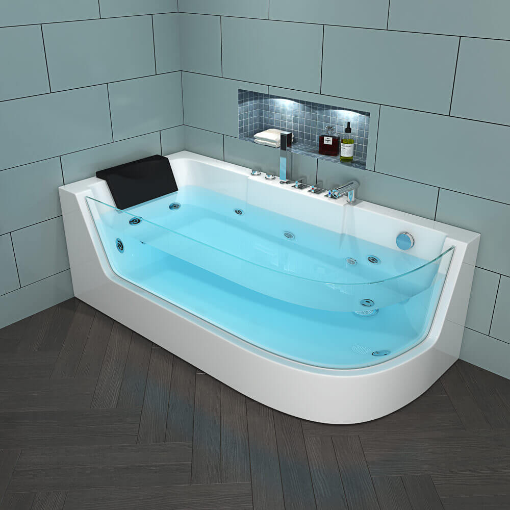 Whirlpool Badewanne mit Lichttherapie CARICA - 170 x 80 cm Rechts