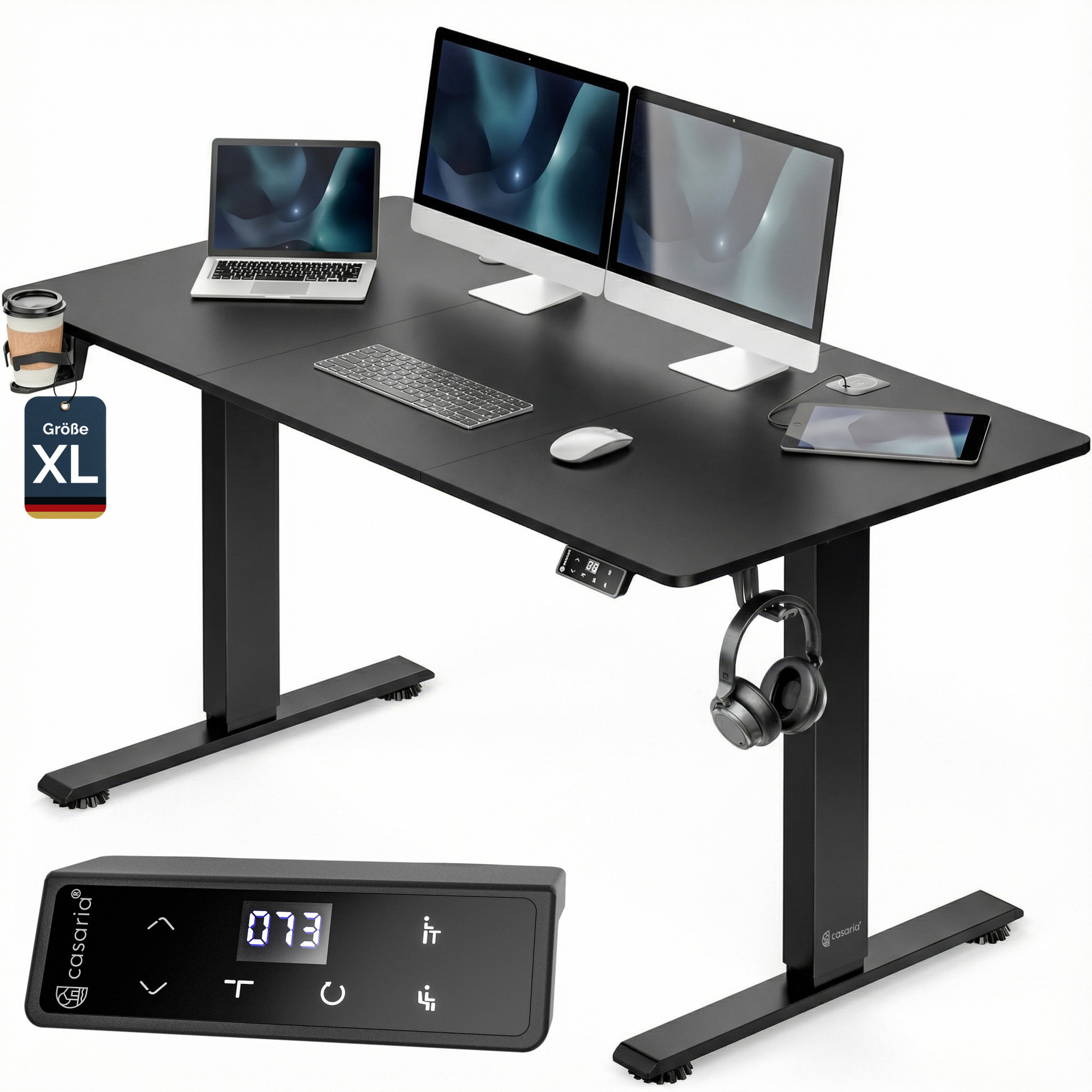 Höhenverstellbarer Schreibtisch Carbon-Optik 160x70x72-117cm