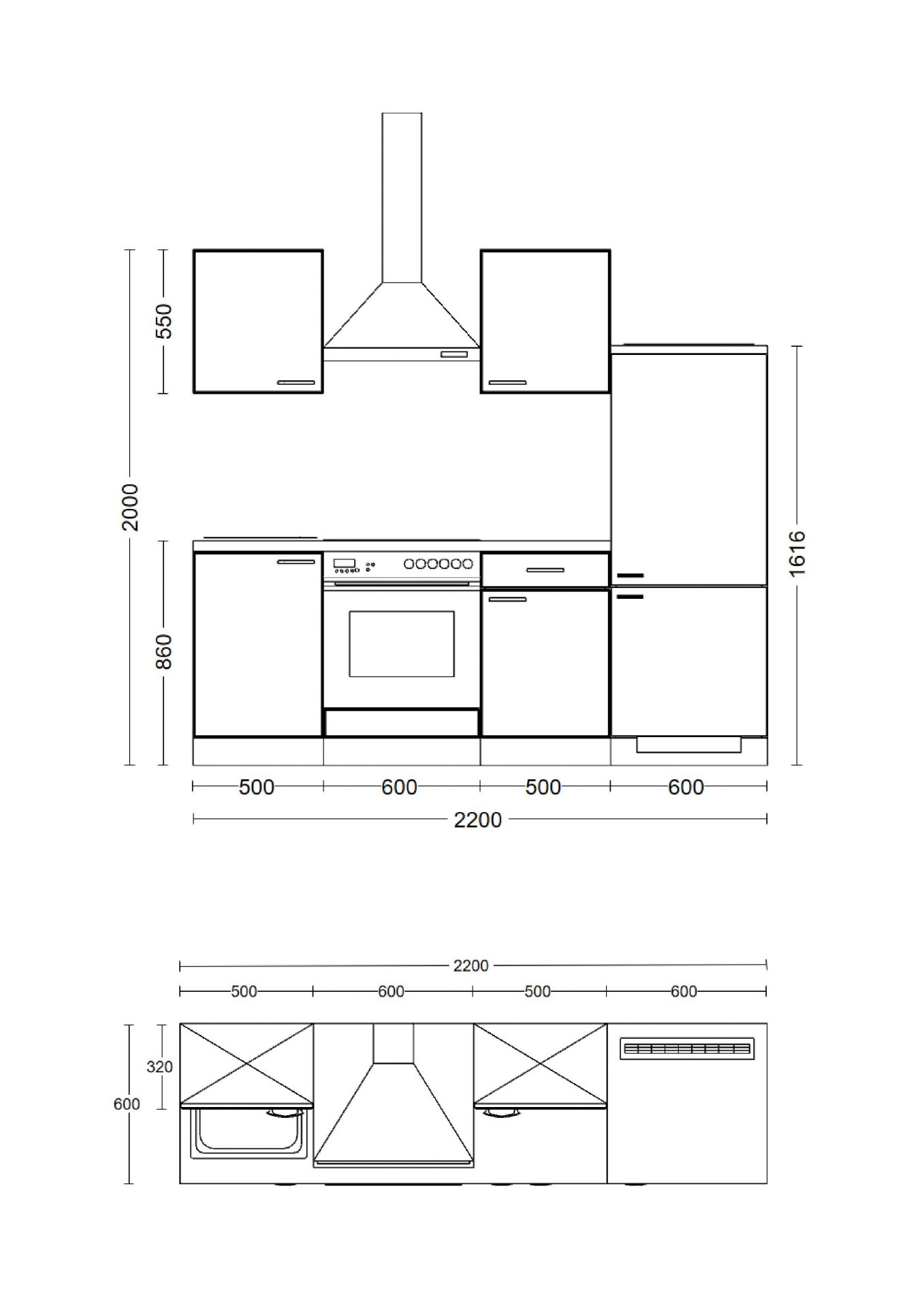 Küchenzeile VITA 220 cm mit E-Geräten