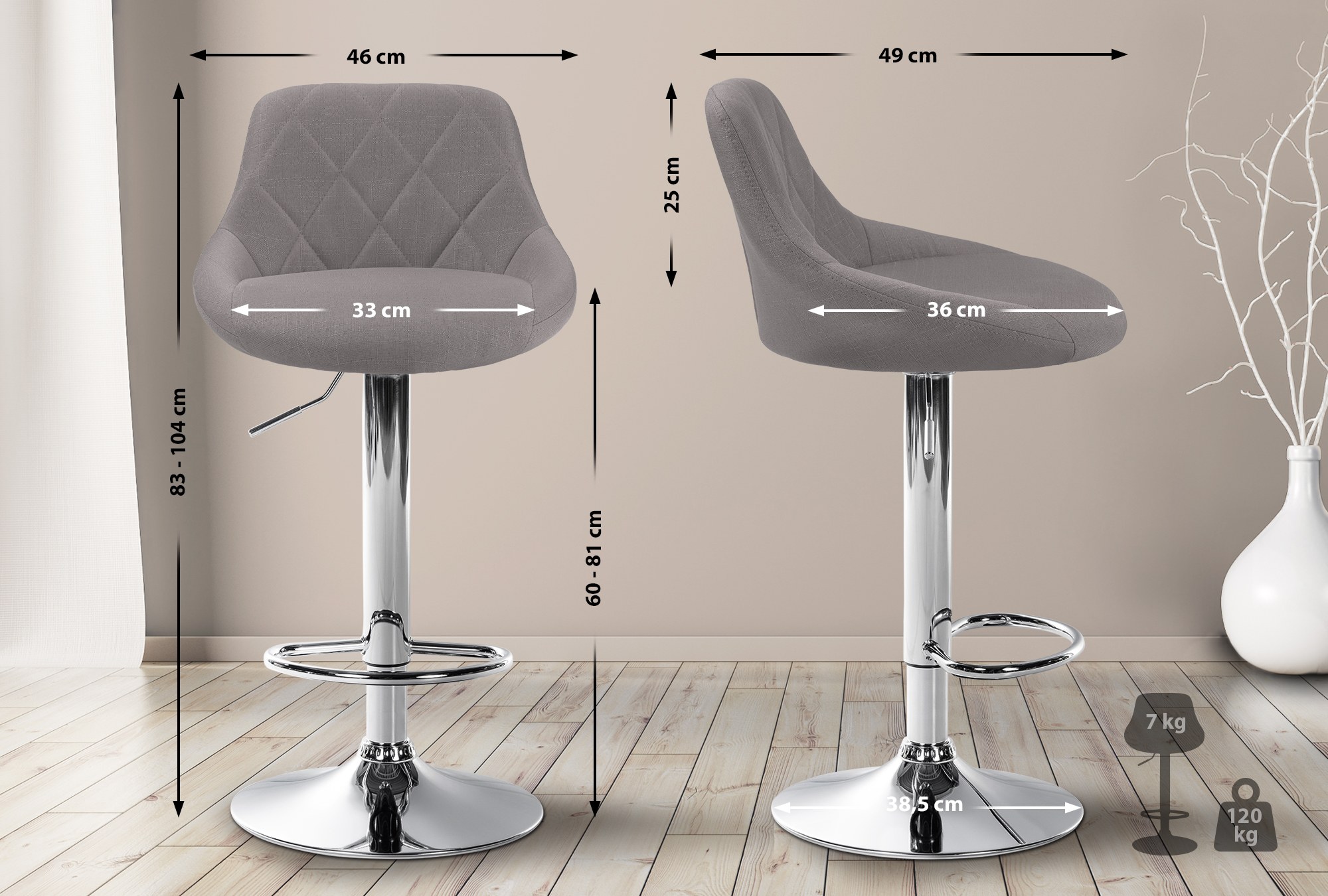 Barhocker Lazio Stoff chrom, grau