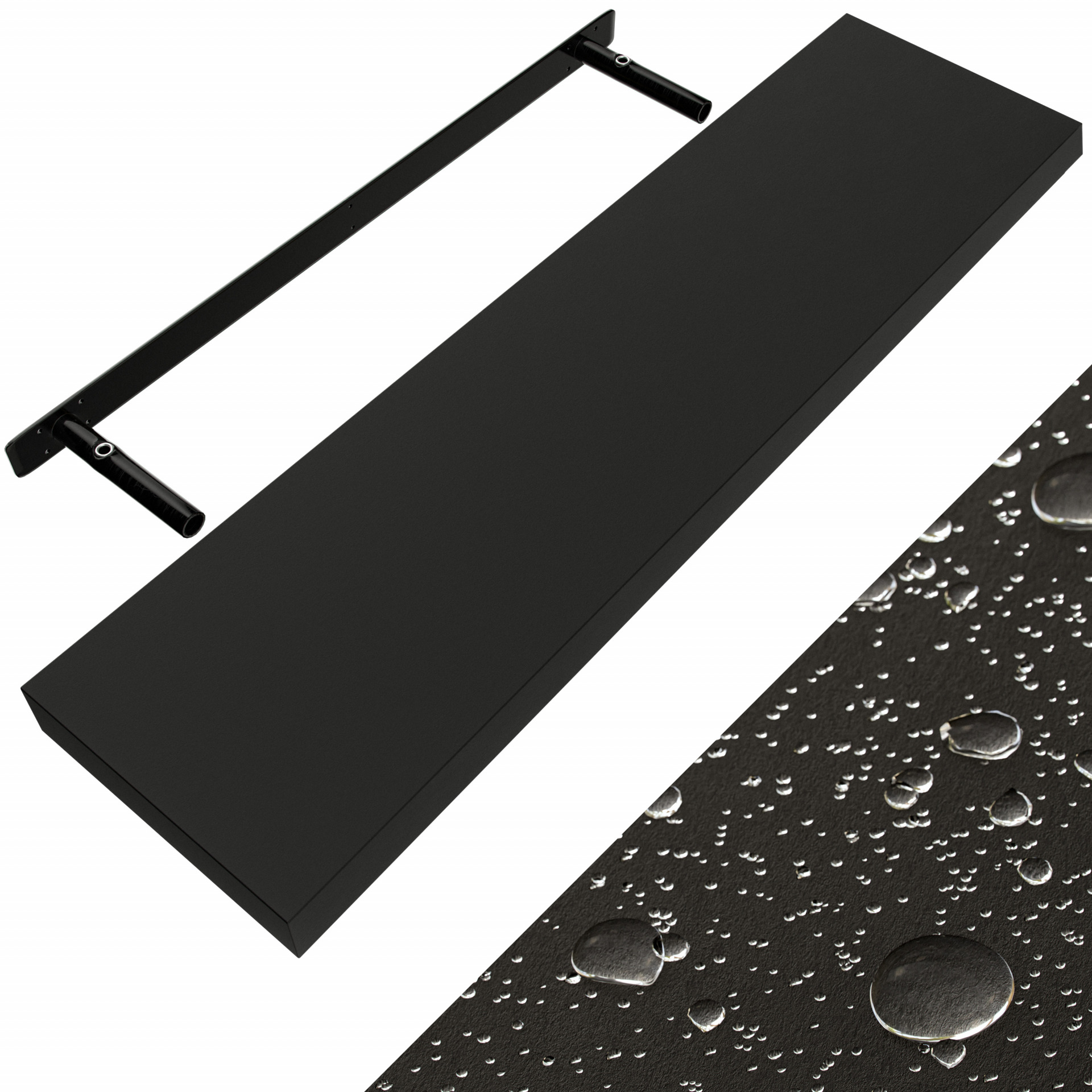 Wandregal Schweberegal 90cm Schwarz + Halterung