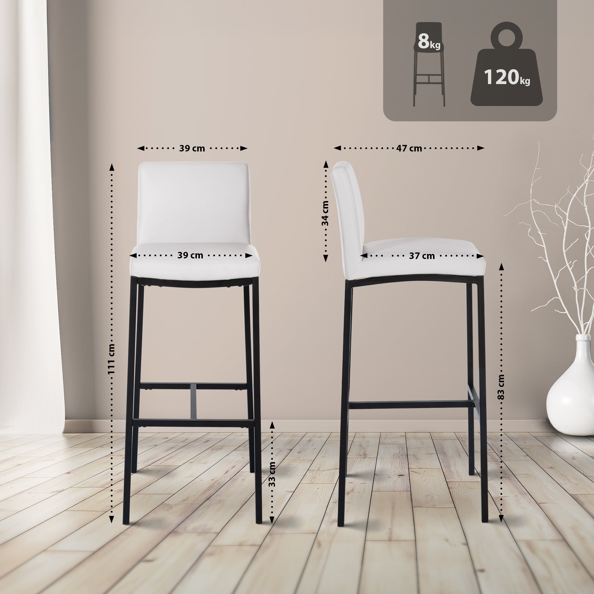 2er Set Barhocker Freeport Kunstleder B, weiß