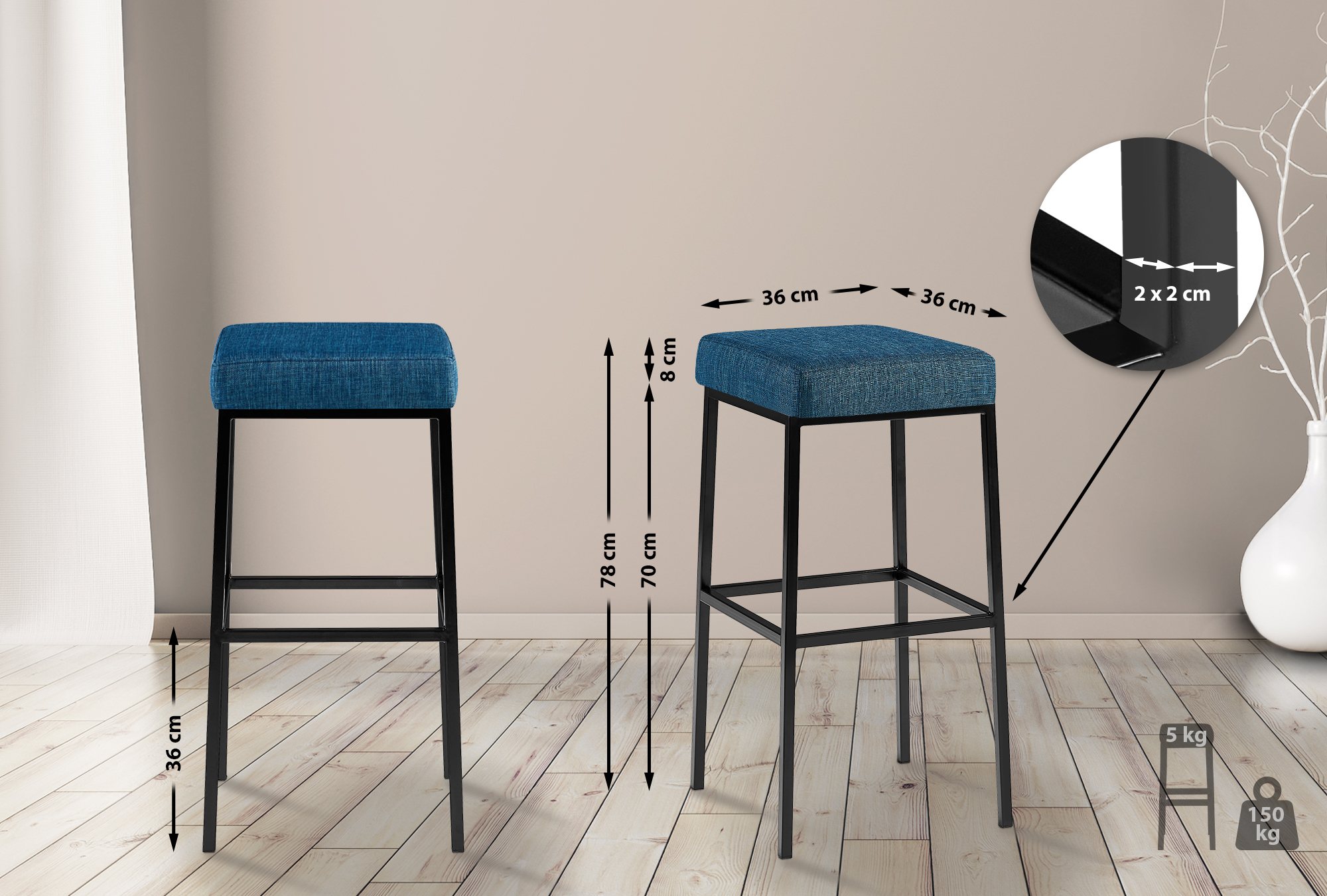 Barhocker Montreal B80 Stoff, blau