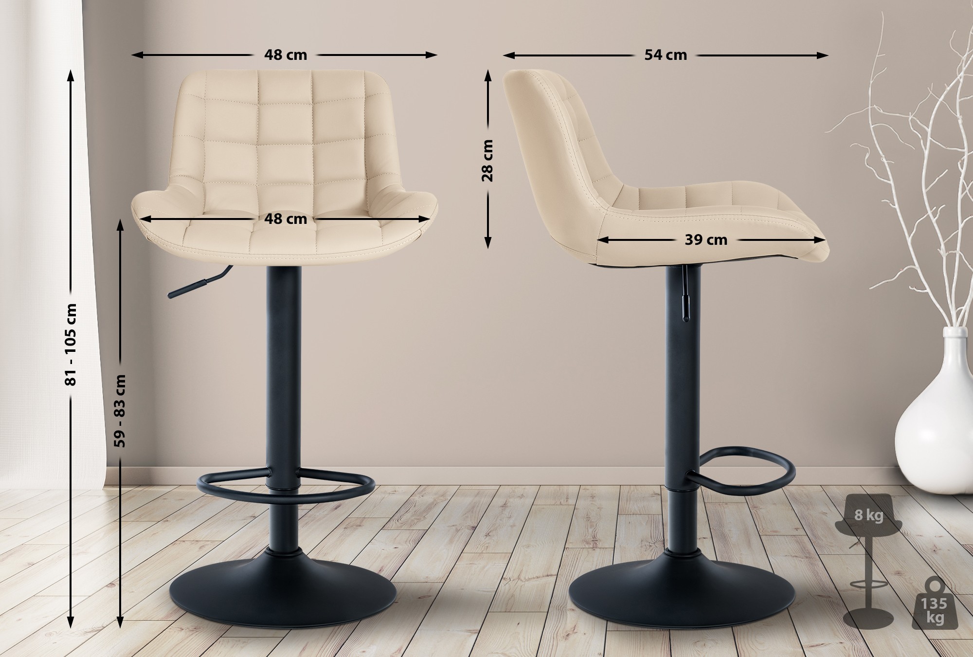 2er Set Barhocker Tover Kunstleder, creme