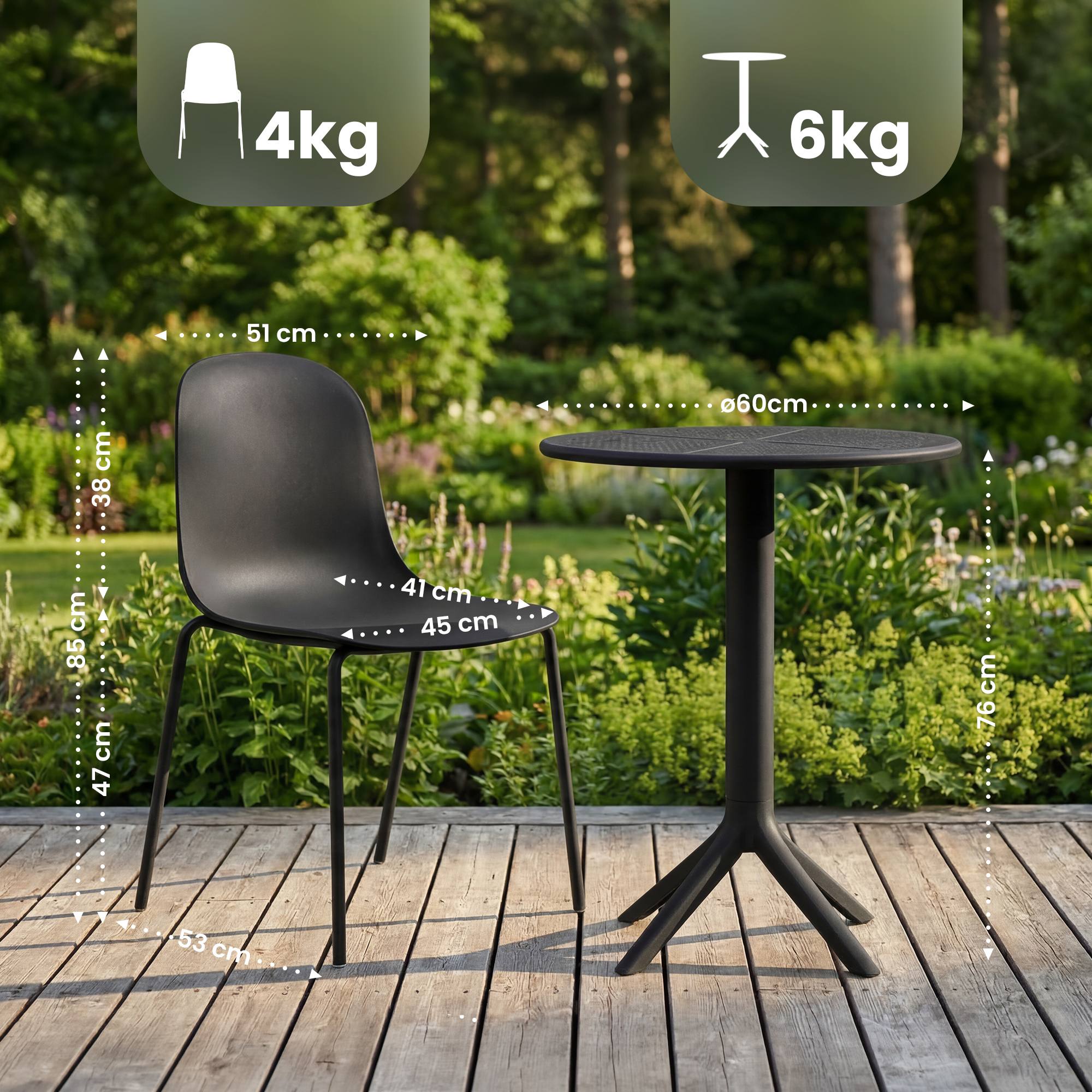 Gartenmöbel-Set Torin mit 2 Stühlen, schwarz