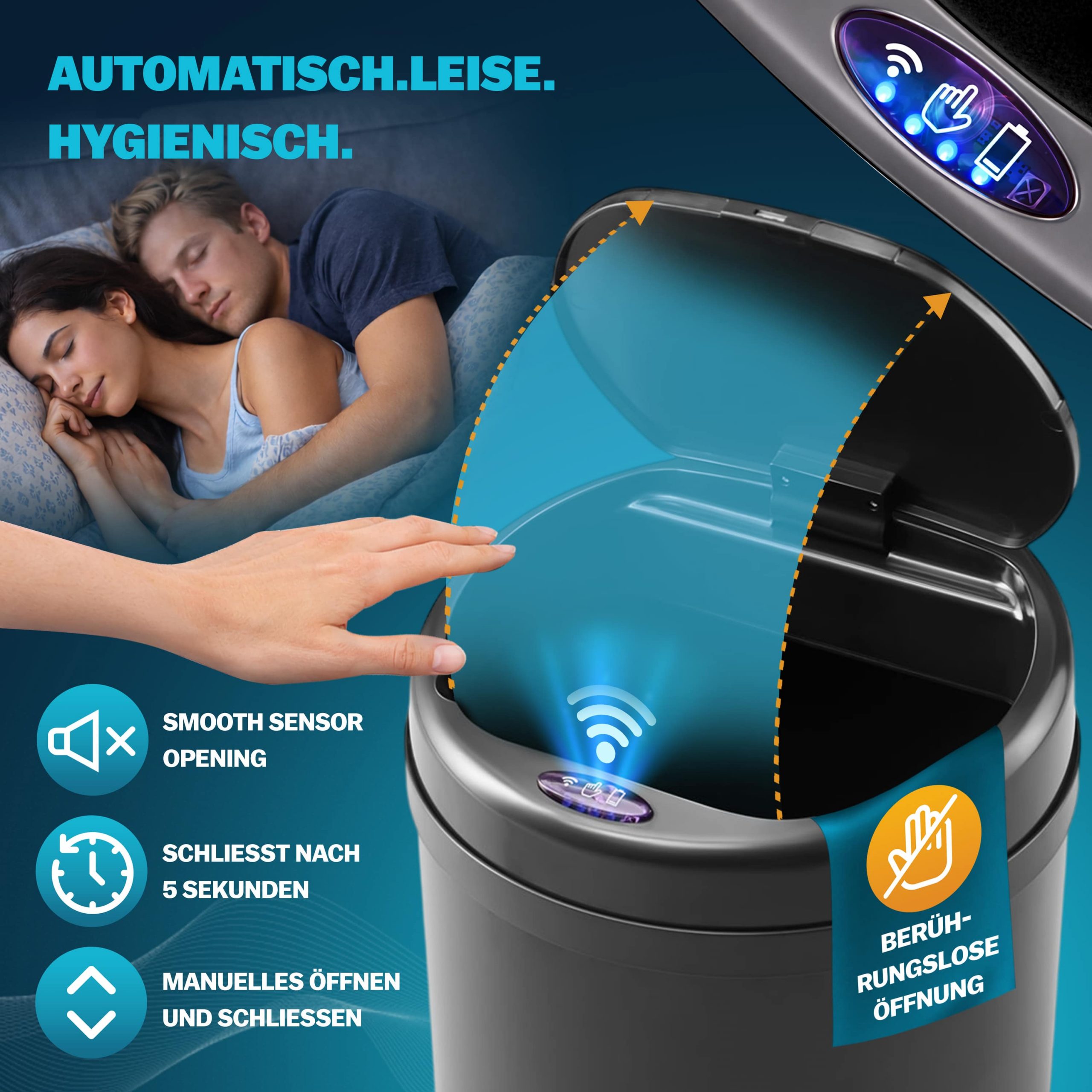 Sensor Mülleimer Schwarz Edelstahl 50L