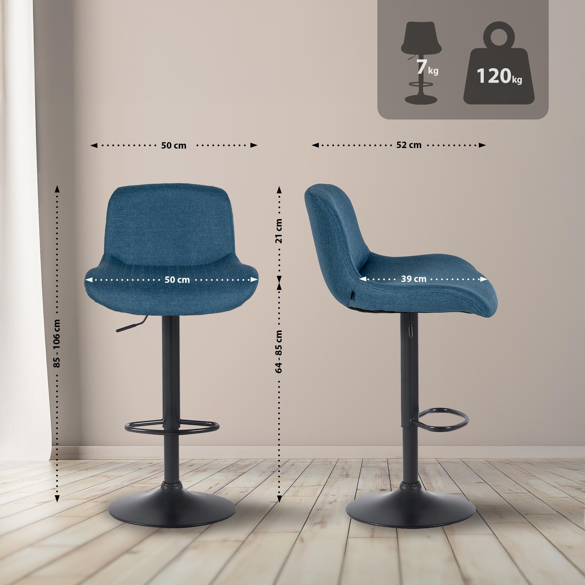 Barhocker Solon Schwarz Stoff, blau