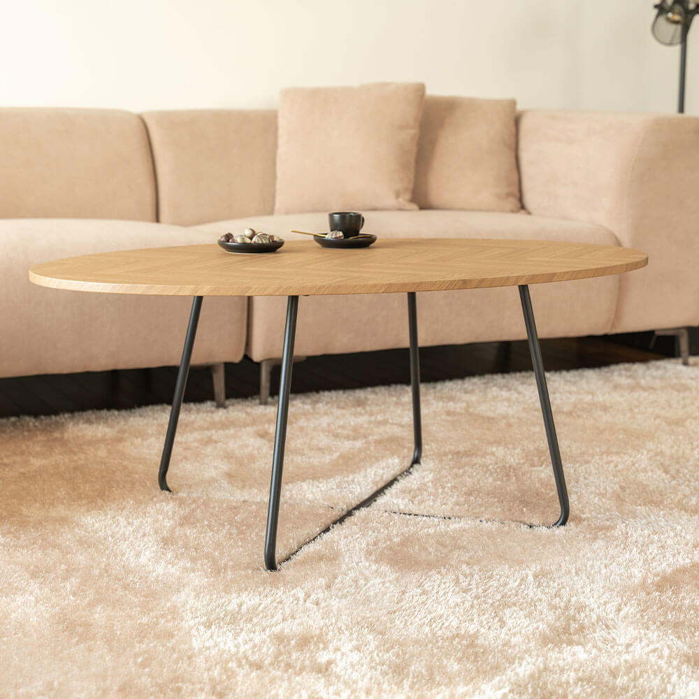 Couchtisch Oval NOVARIS - 110 x 66 cm Fishbone Oak