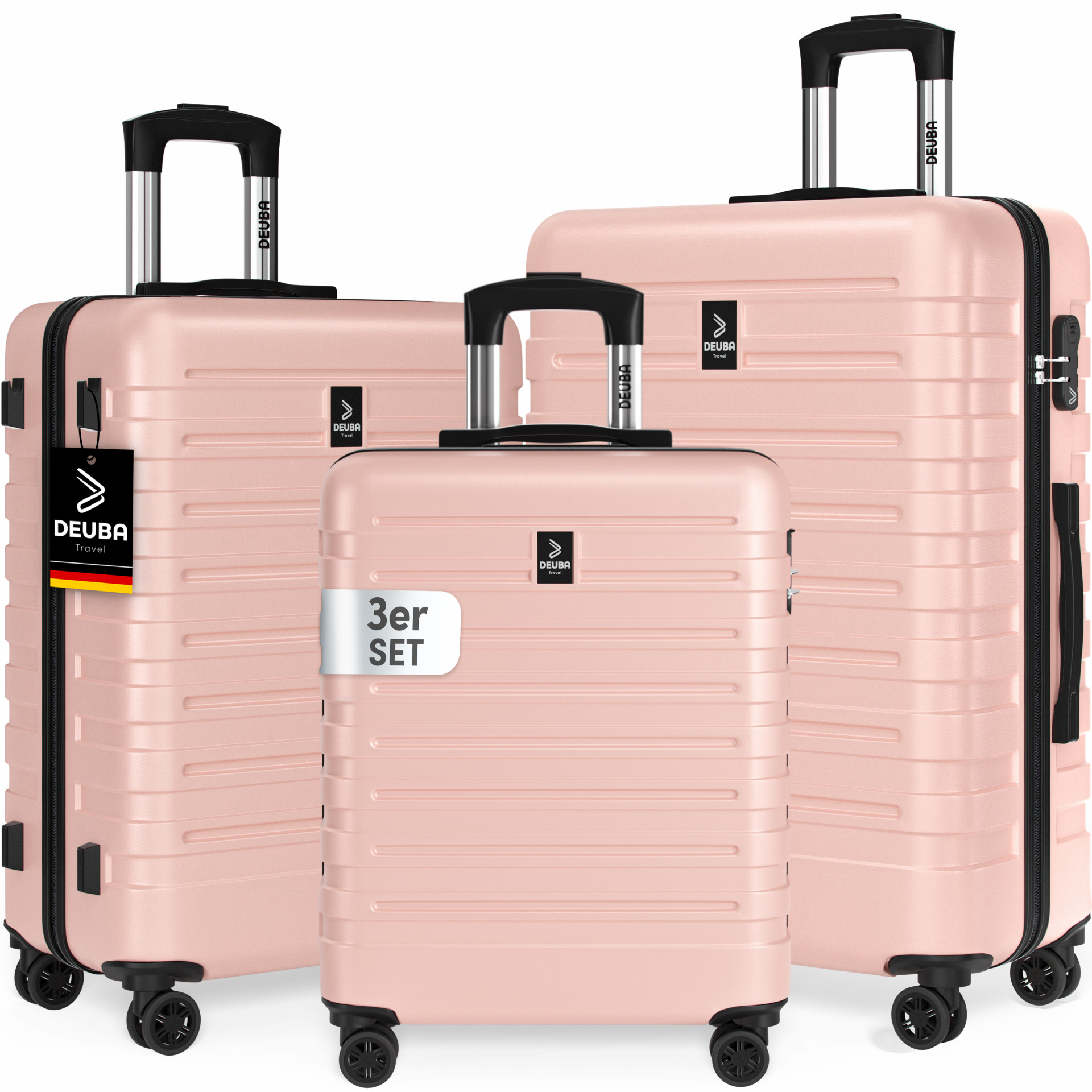 Hartschalenkoffer New York Set 3-tlg Pastellrosa Rollen 360º ABS