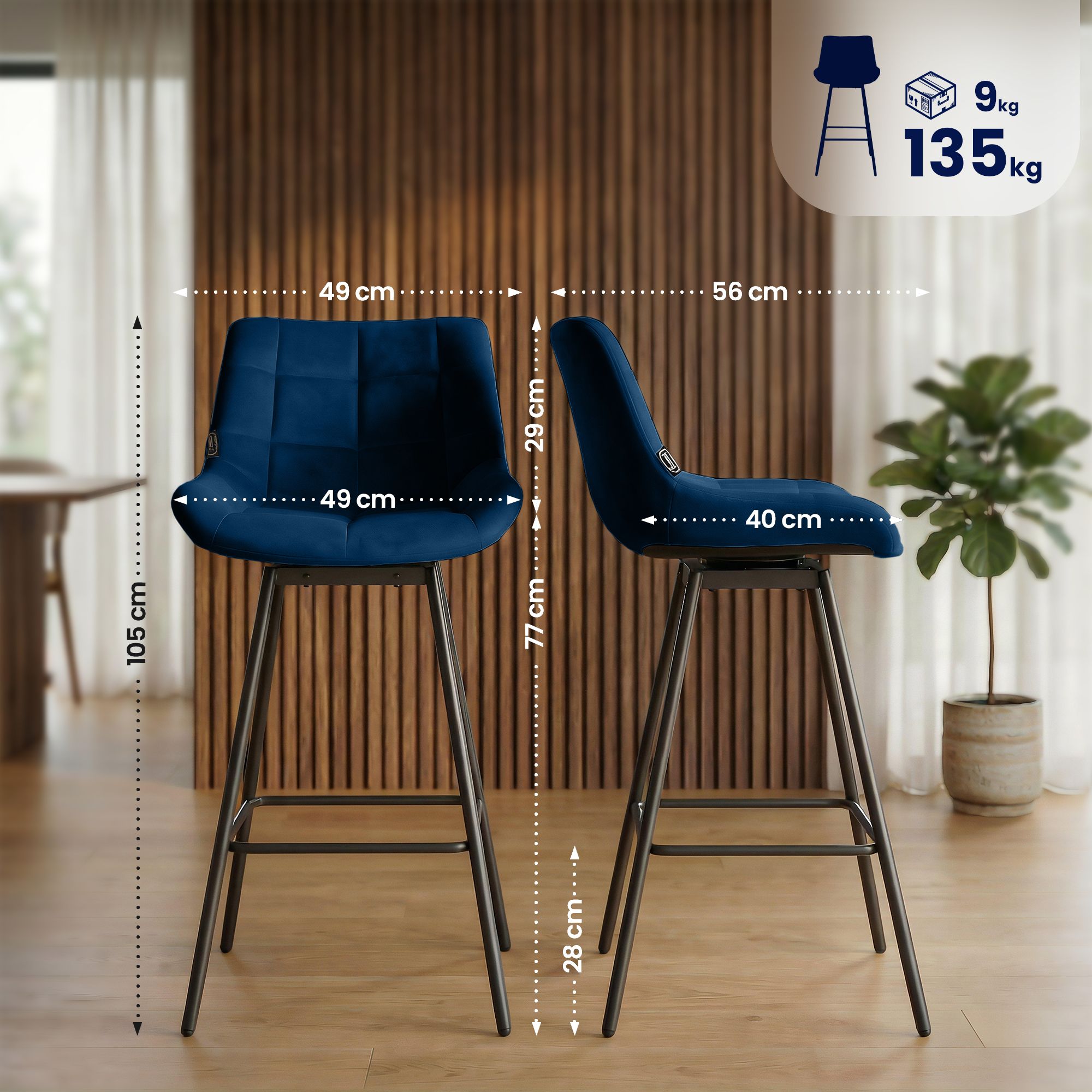 Barhocker Weston Schwenkbar Samt, blau
