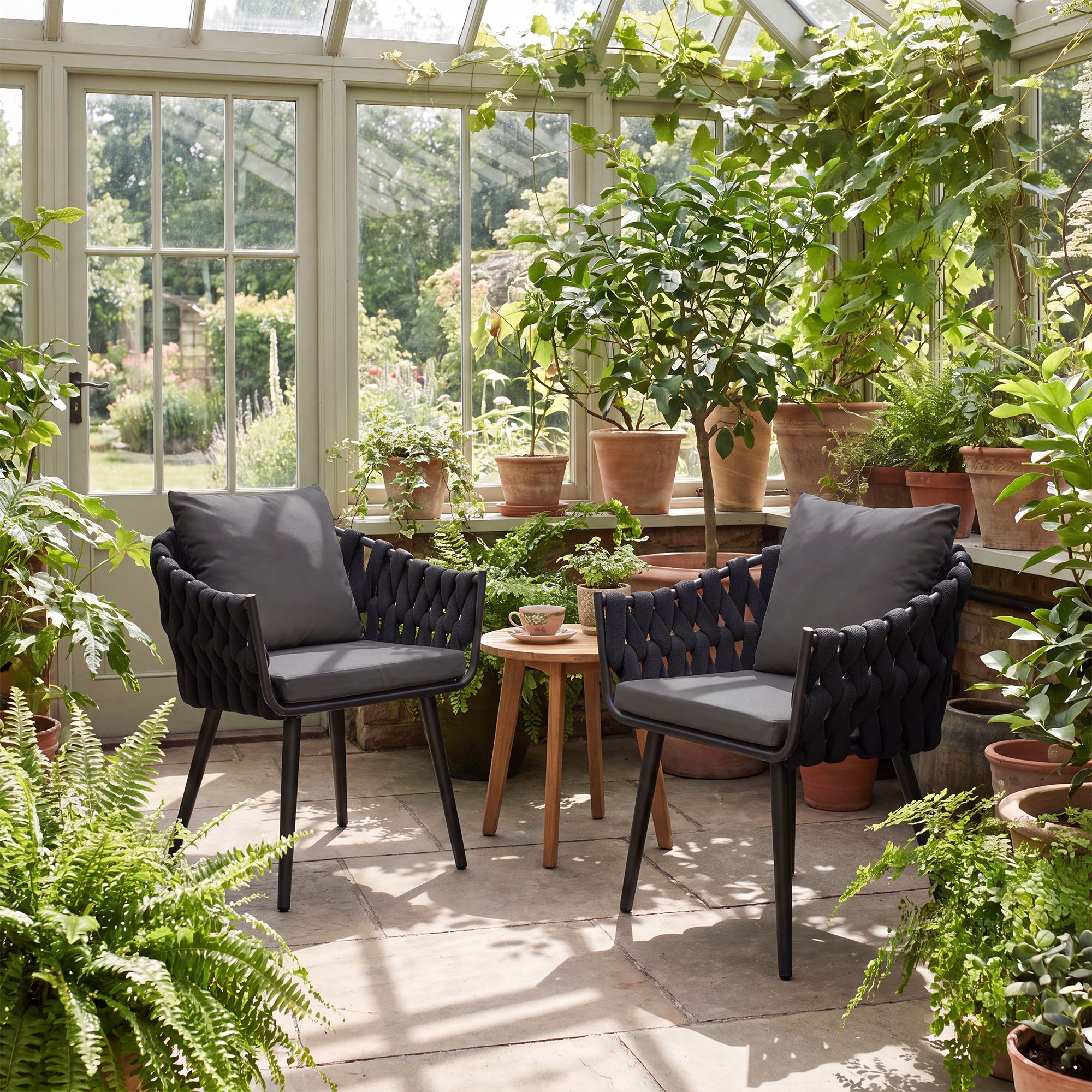 Gartenstuhl Naxos Anthrazit mit Sitzkissen, anthrazit
