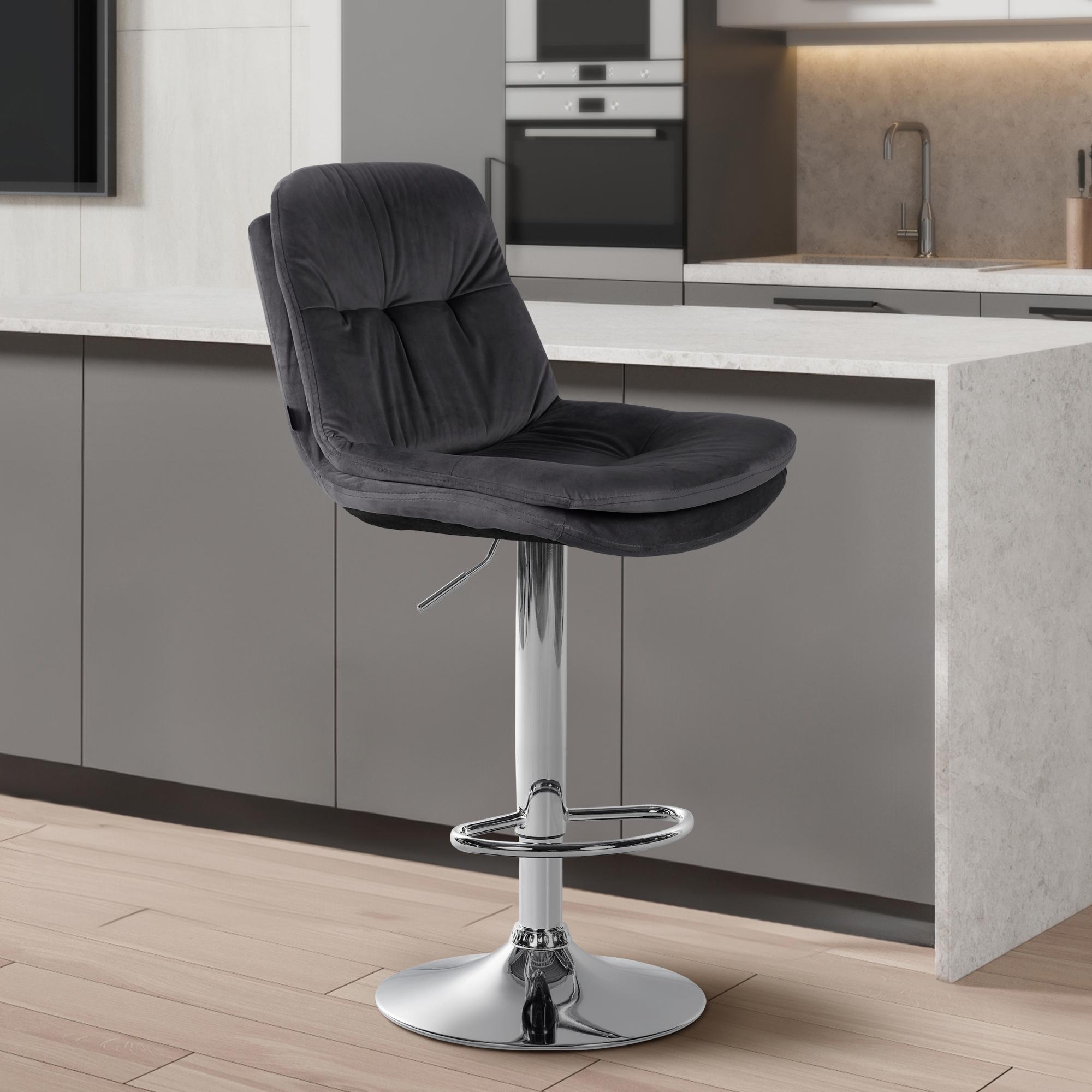 Barhocker Laurel Samt chrom, dunkelgrau