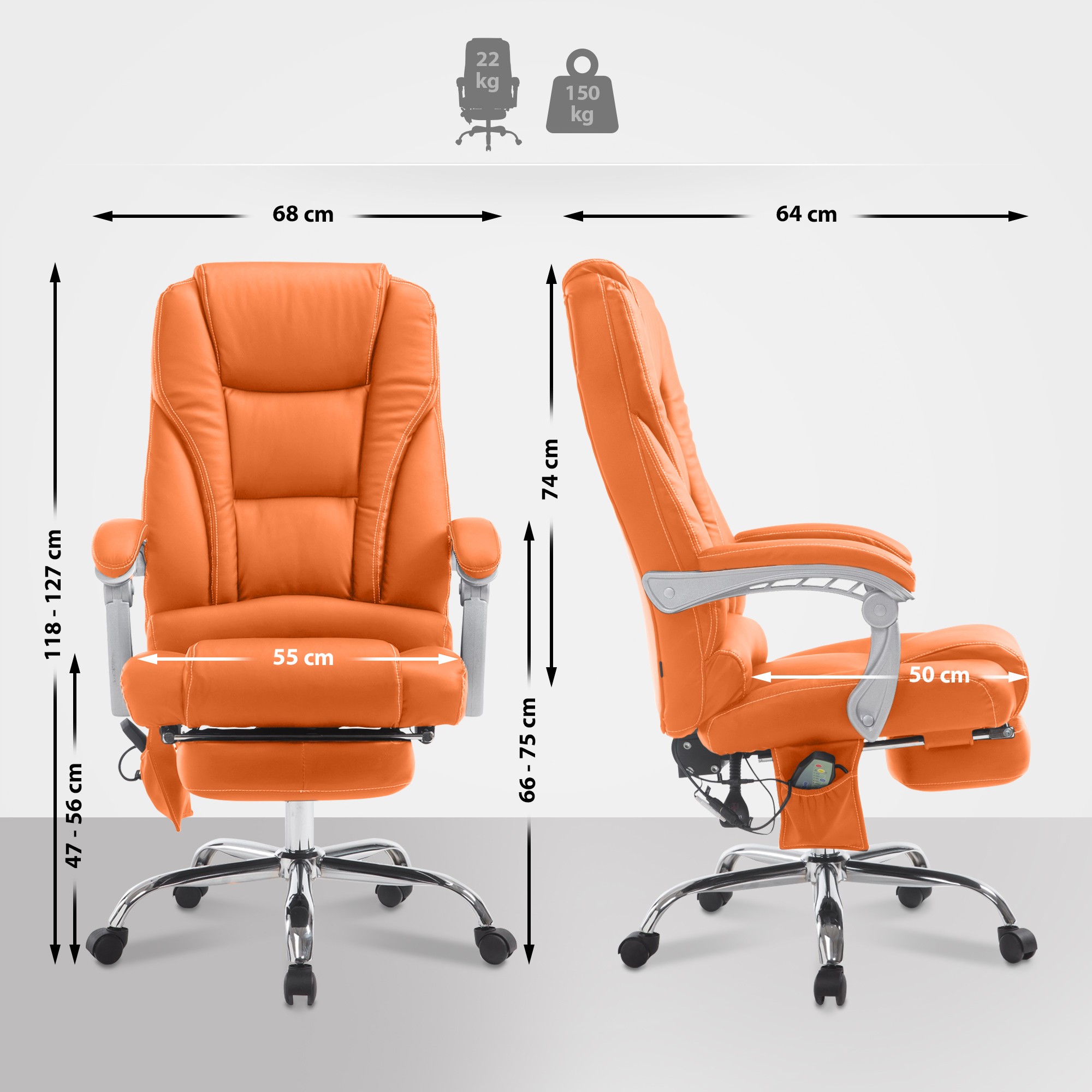 Bürostuhl Pacific mit Massagefunktion V2, orange