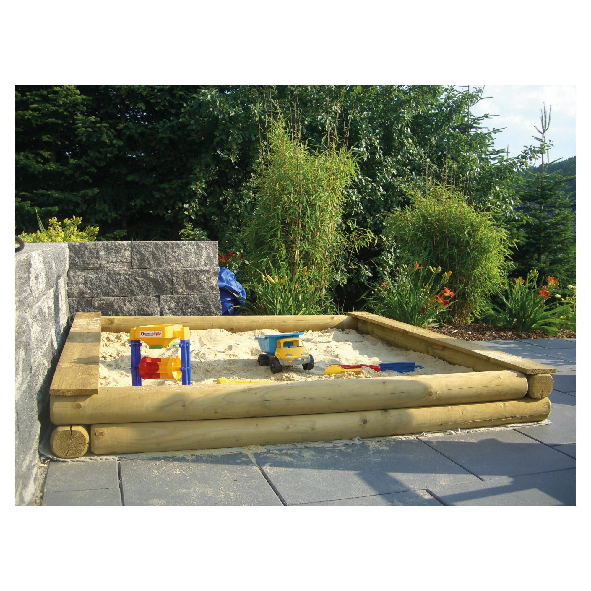 527197 KLAUS-Sandkasten stabil, B 200 x T 200 x H 22 cm, kdi-grün, Rundhölzer Ø12 cm geblattet