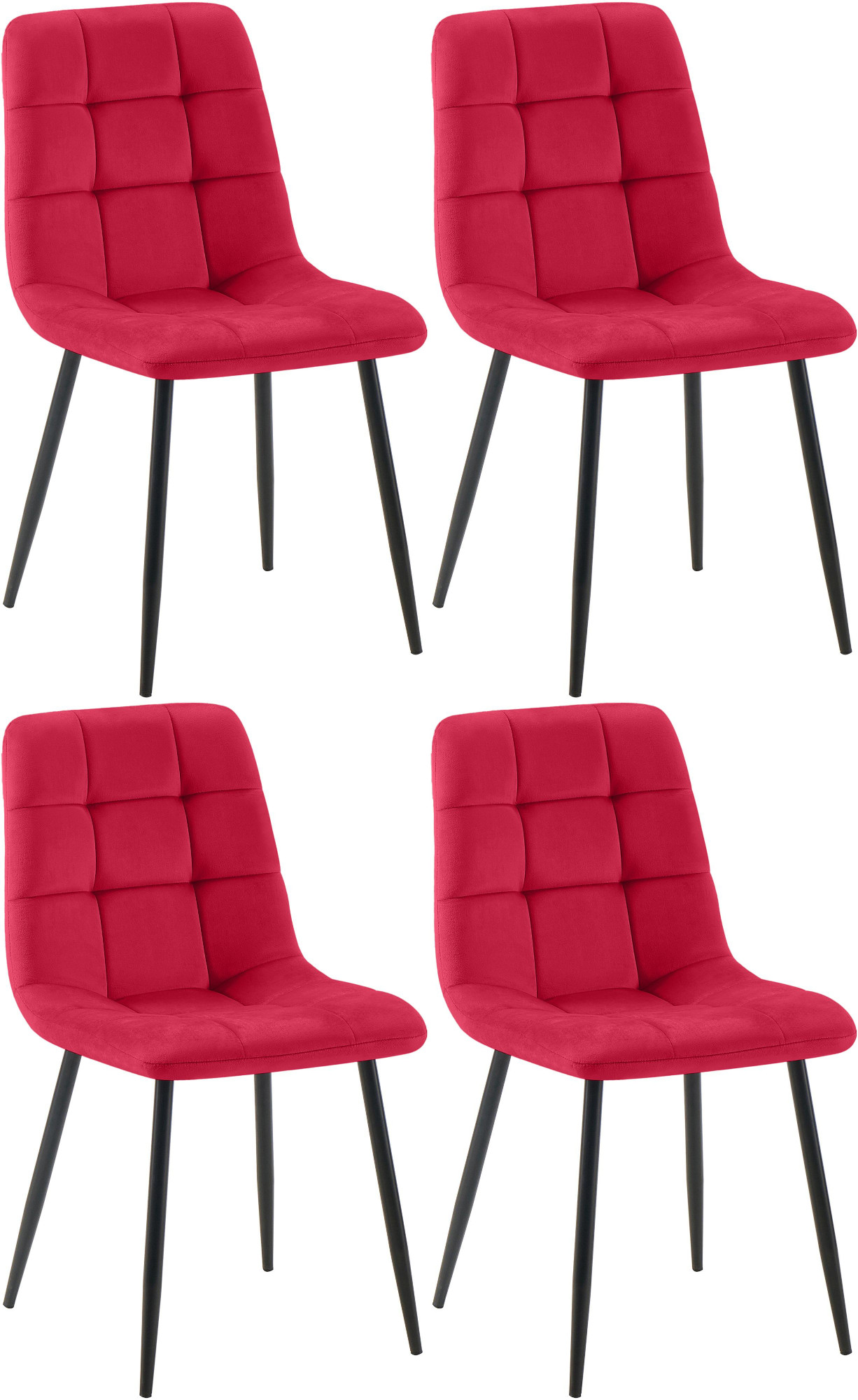 4er Set Esszimmerstuhl Tilde Samt, rot