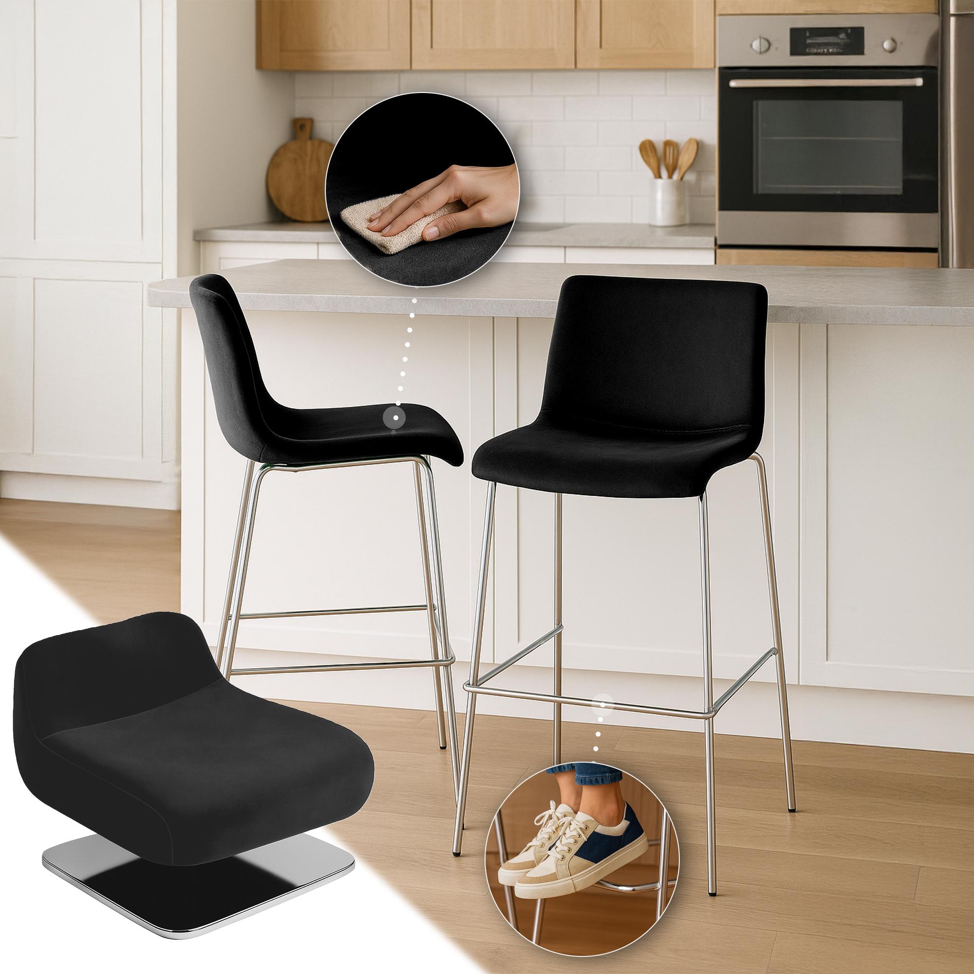 Barhocker Hoover Samt 4-Fuß Chrom, schwarz