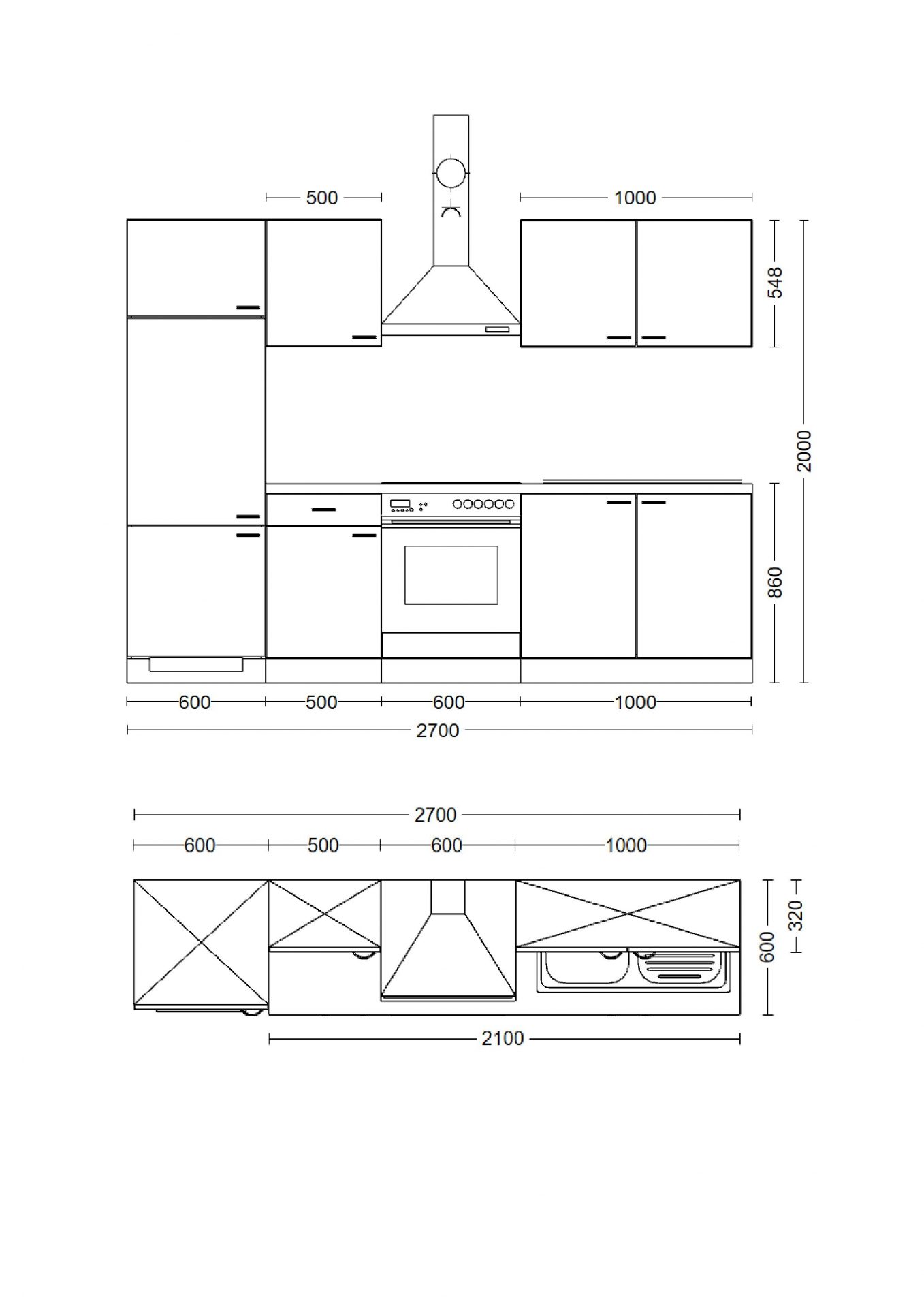 Küchenzeile VITA 270 cm mit E-Geräten