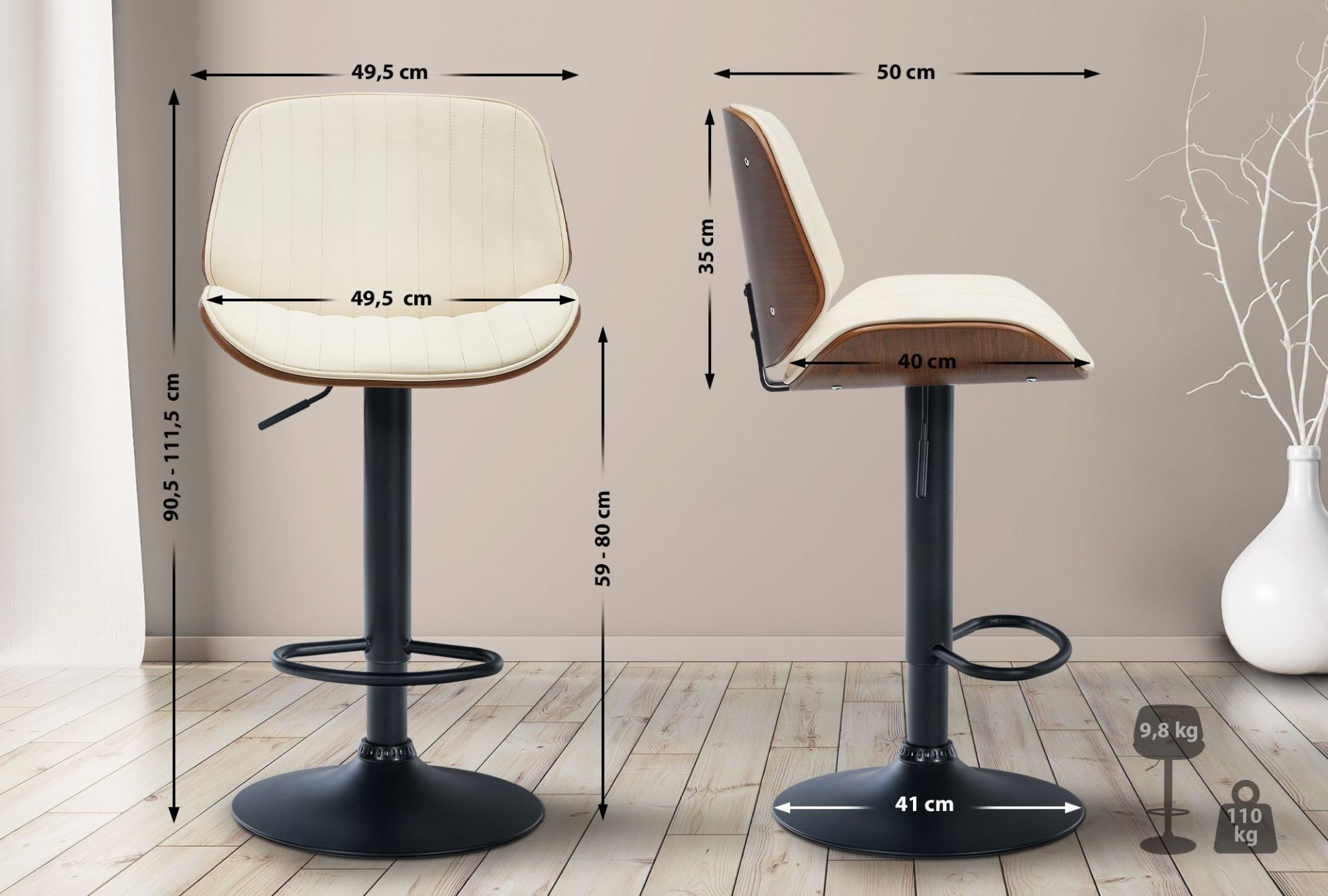 Barhocker Nova Kunstleder schwarz, walnuss/creme