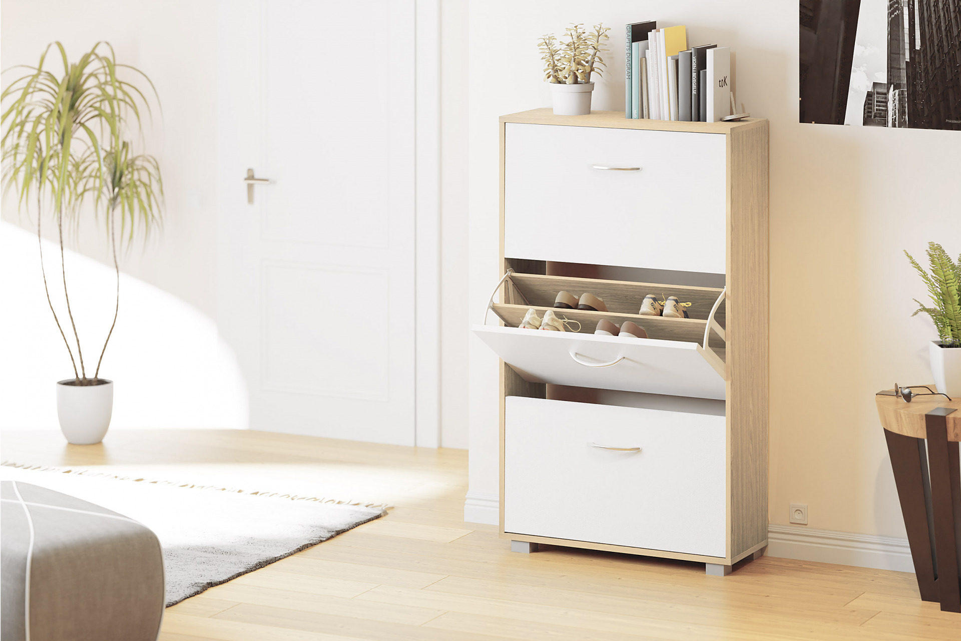 Schuhschrank Eiche/Weiß 115x60x24cm