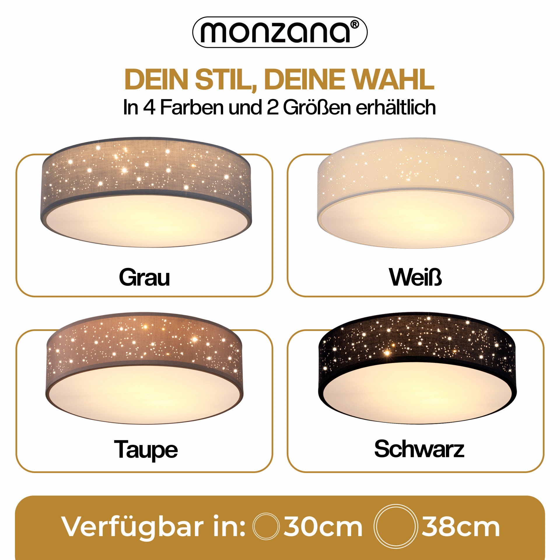 Deckenlampe Grau Stoff Ø30cm Sternenhimmel