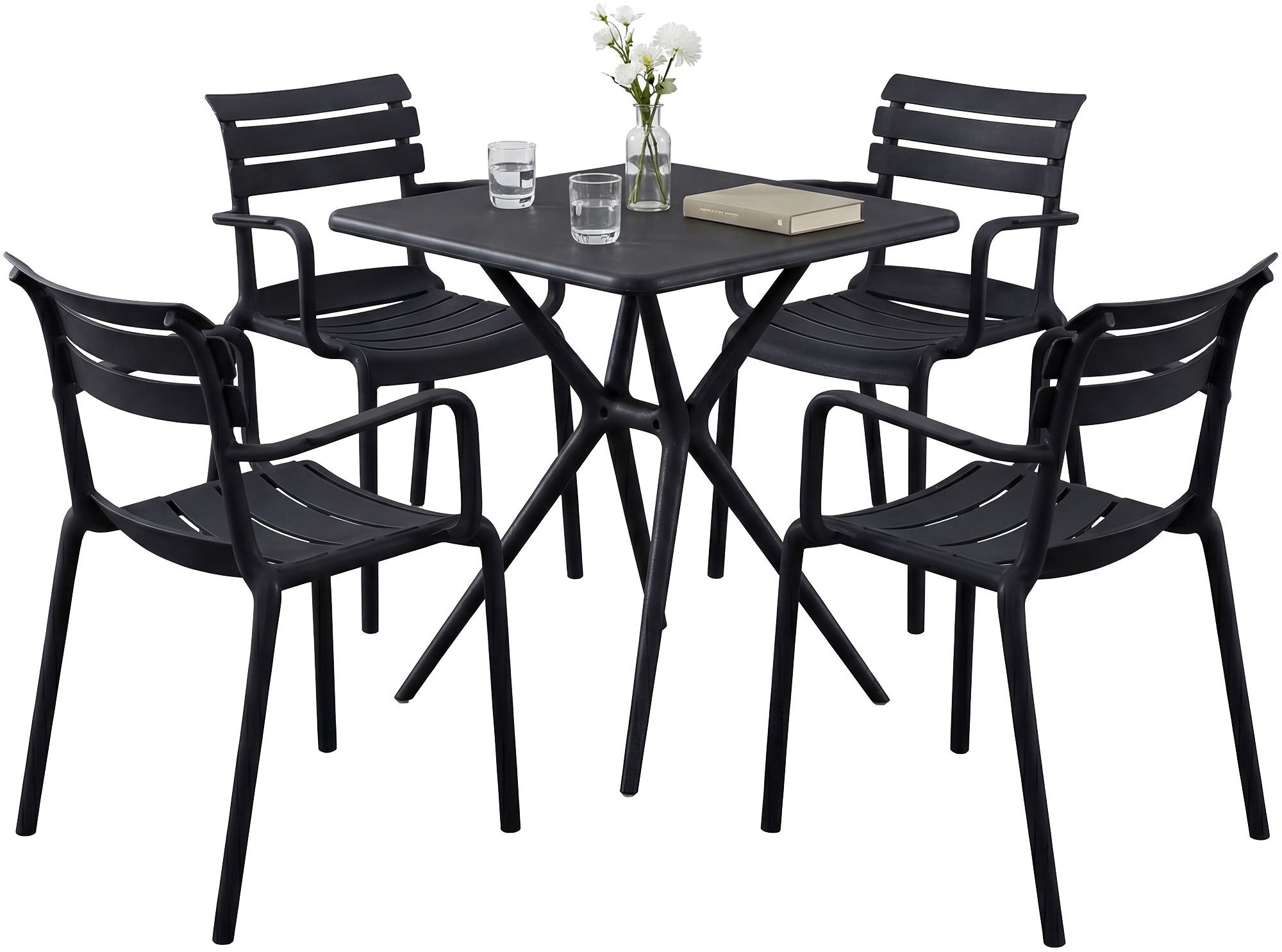 Gartenmöbel-Set Avena mit 4 Stühlen, schwarz