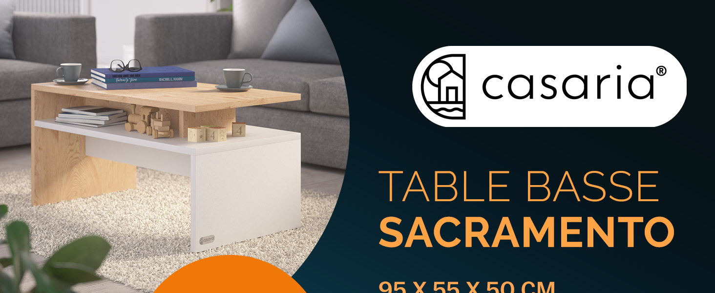Couchtisch Sacramento Weiß/Eiche 95x55x50cm