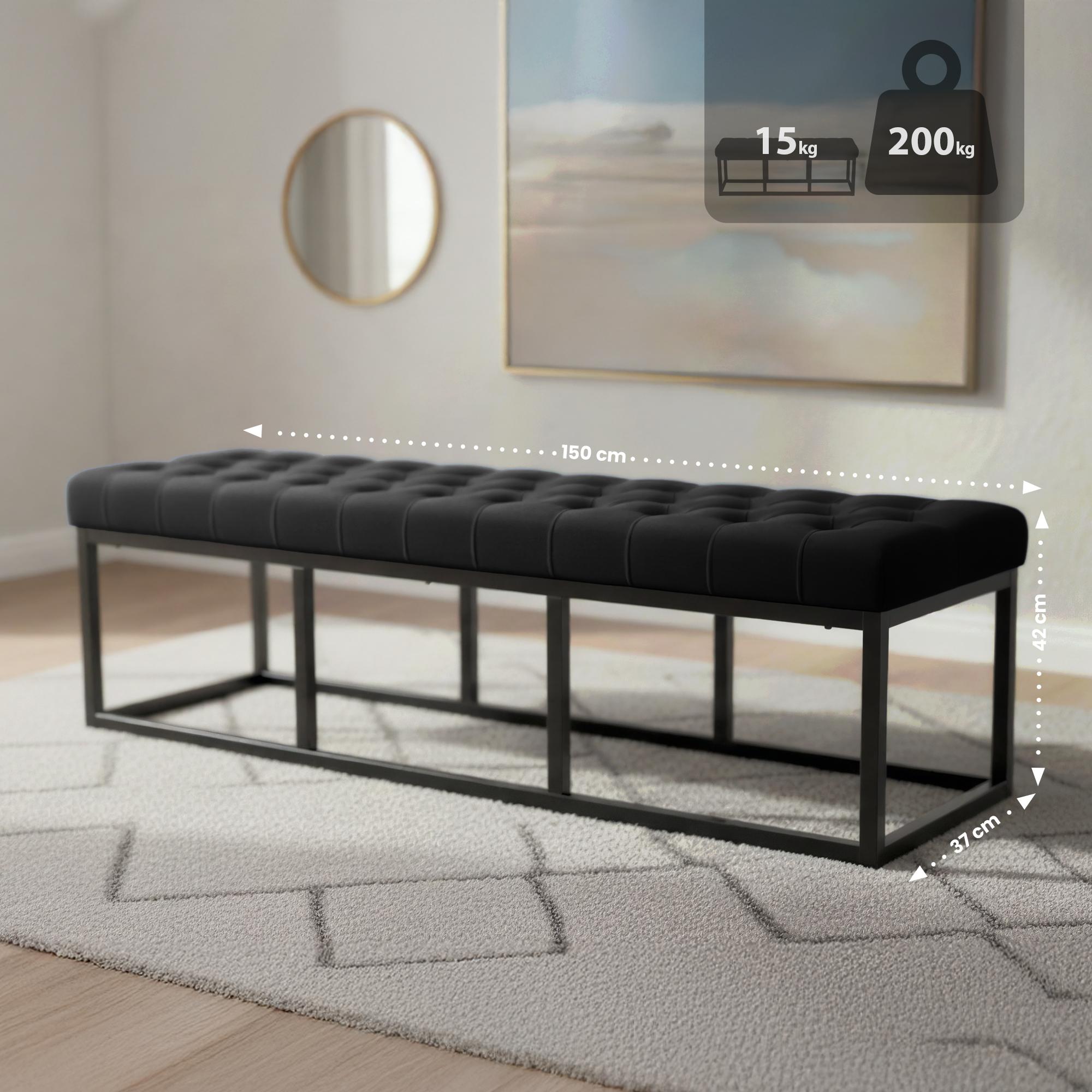 Sitzbank Polson Samt Schwarz 150 cm, schwarz